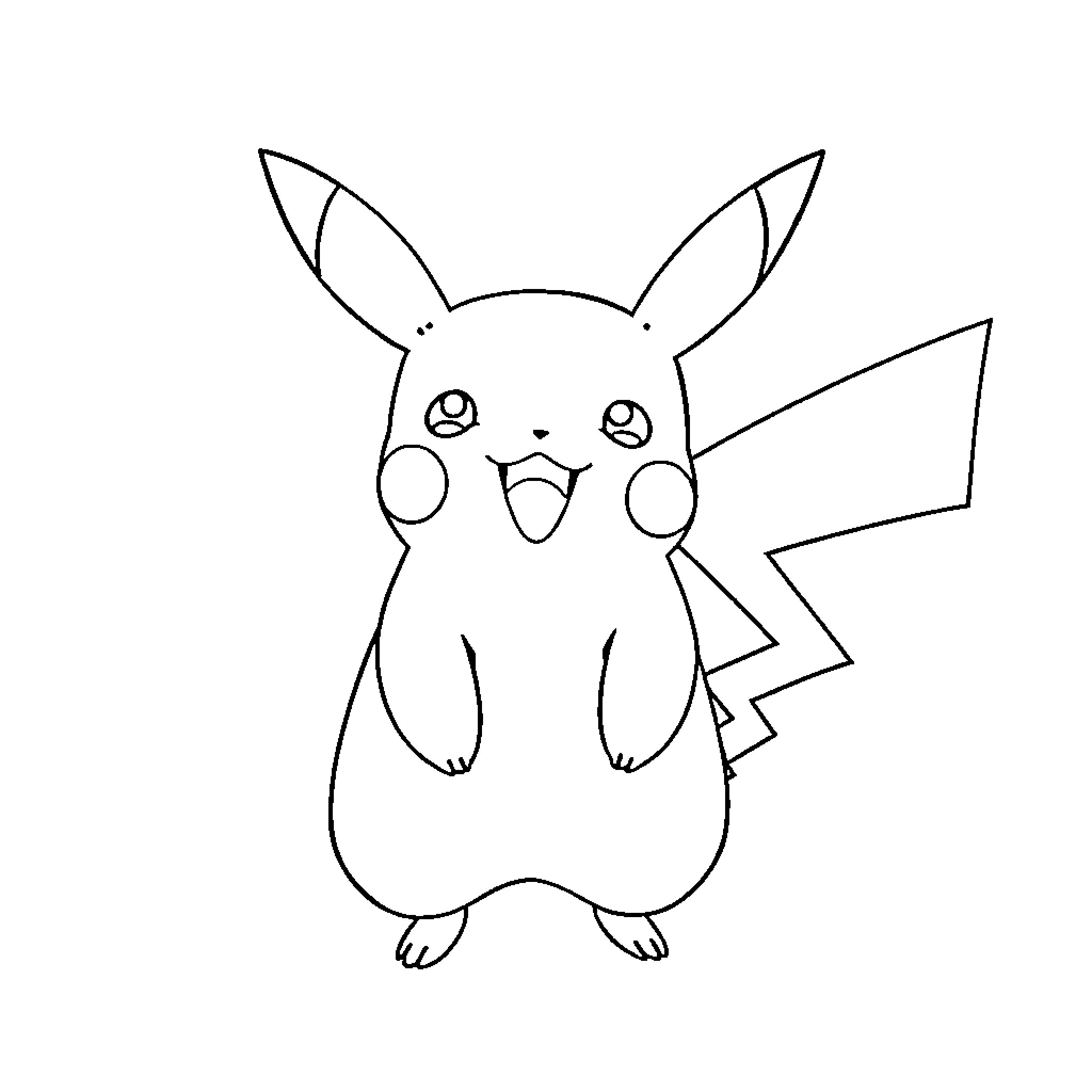 Pikachu in a Cute and Surprised Pose Coloring Page (free black-and-white line drawing printable PDF for all, from beginners to advanced learners, including children, teens, adults, and seniors)