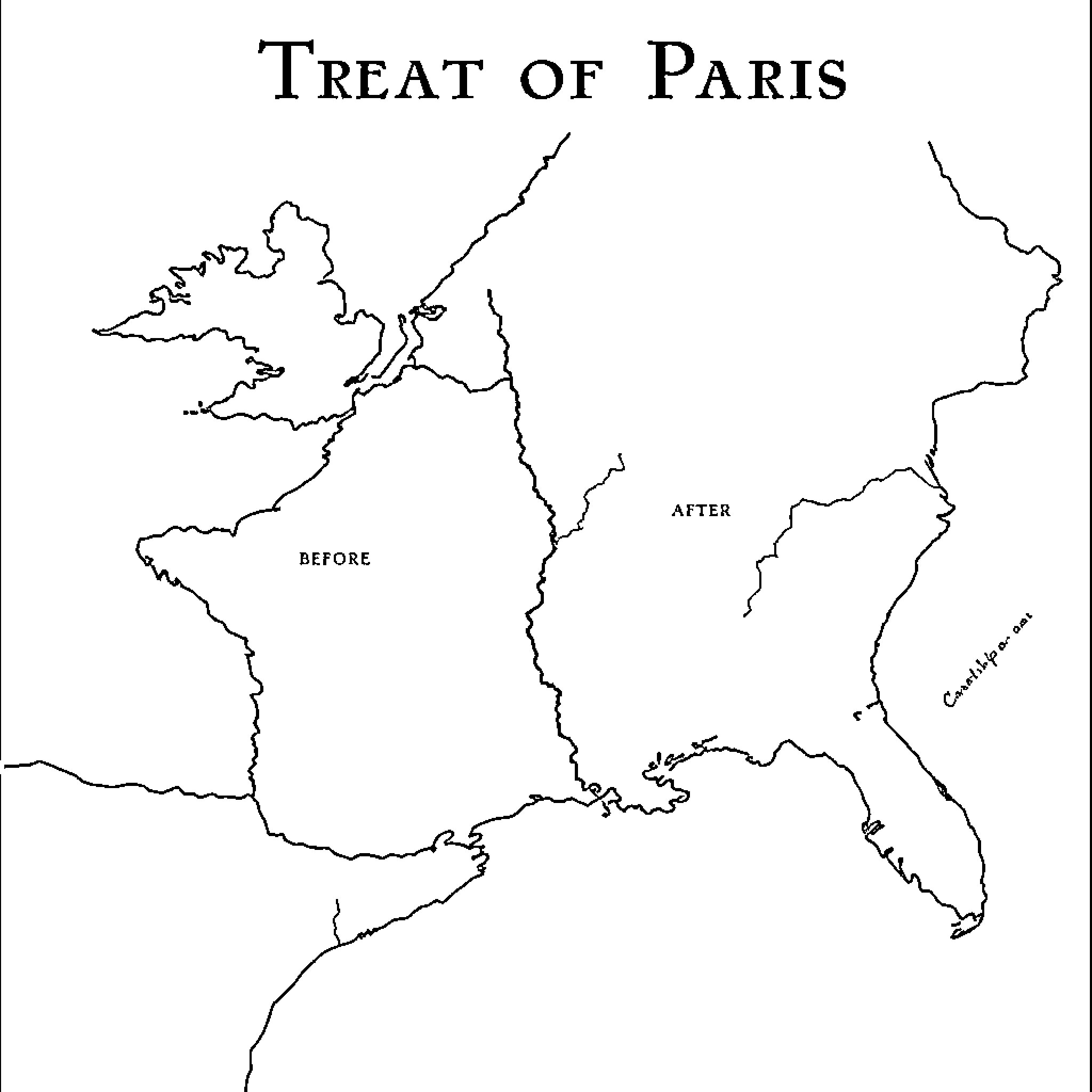 Treaty of Paris Outline Map Before and After Coloring Page (free black-and-white line drawing printable PDF for all, from beginners to advanced learners, including children, teens, adults, and seniors)