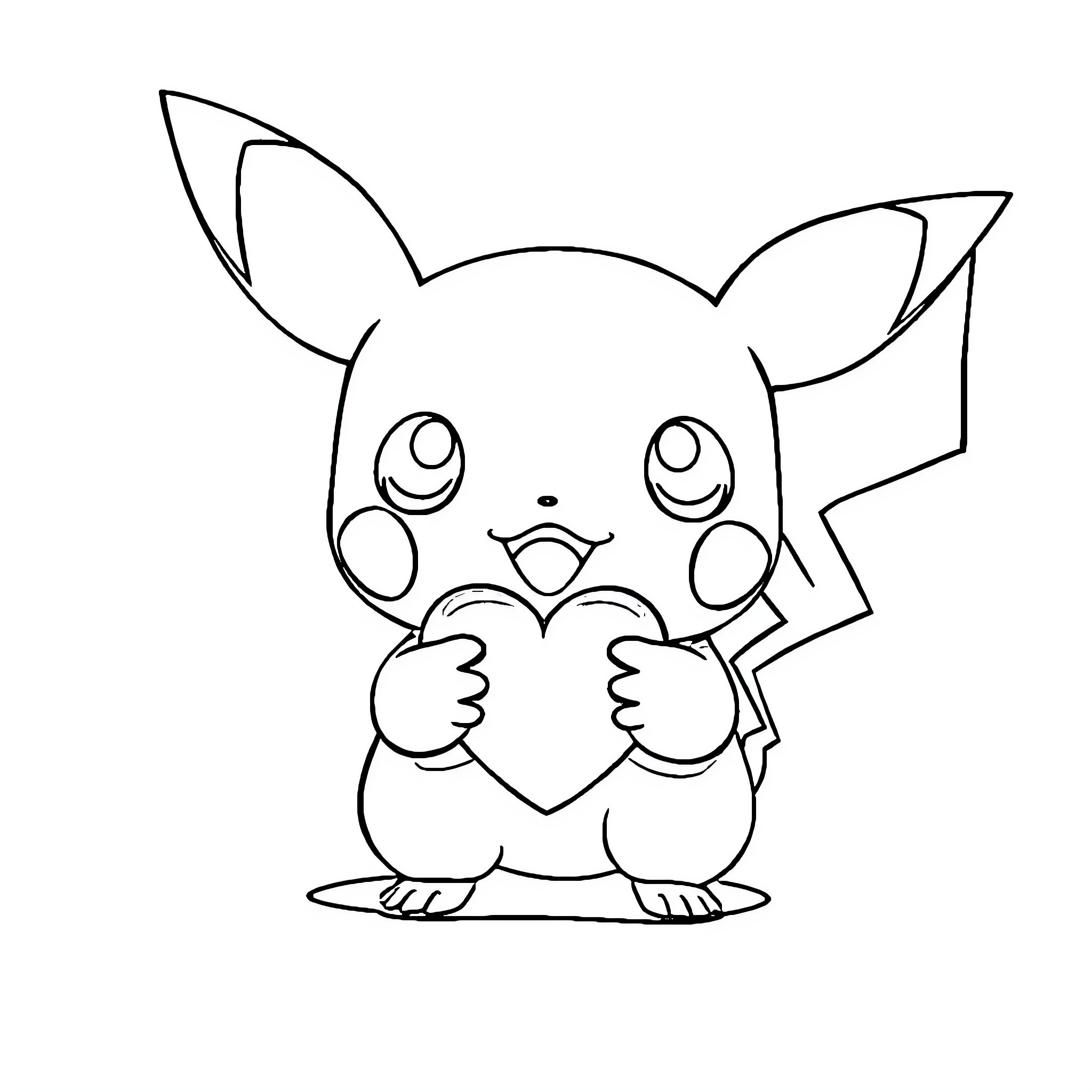 Pokémon Pikachu holding a heart Coloring Page (free black-and-white line drawing printable PDF for all, from beginners to advanced learners, including children, teens, adults, and seniors)