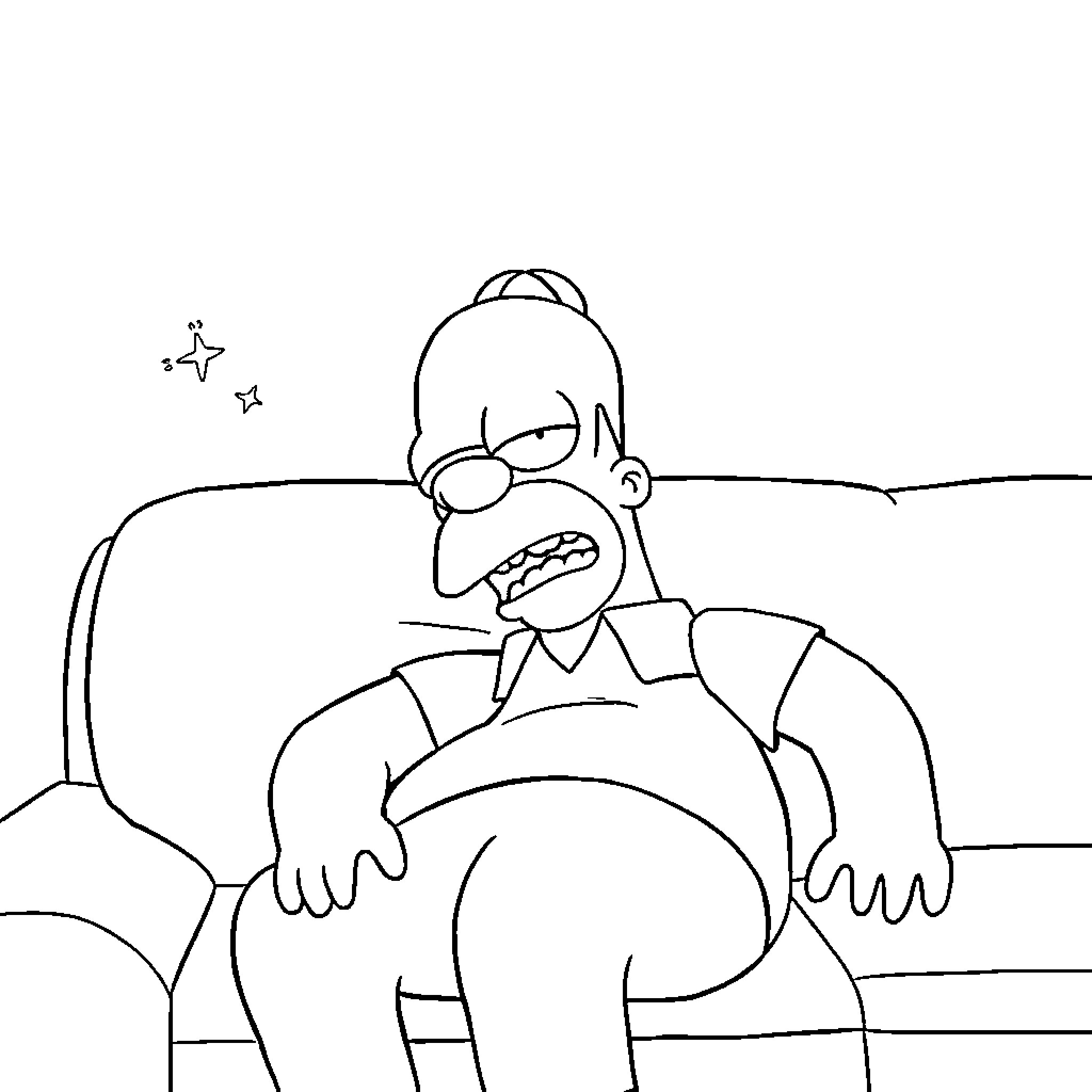Homer Simpson exasperated with frustration Coloring Page (free black-and-white line drawing printable PDF for all, from beginners to advanced learners, including children, teens, adults, and seniors)