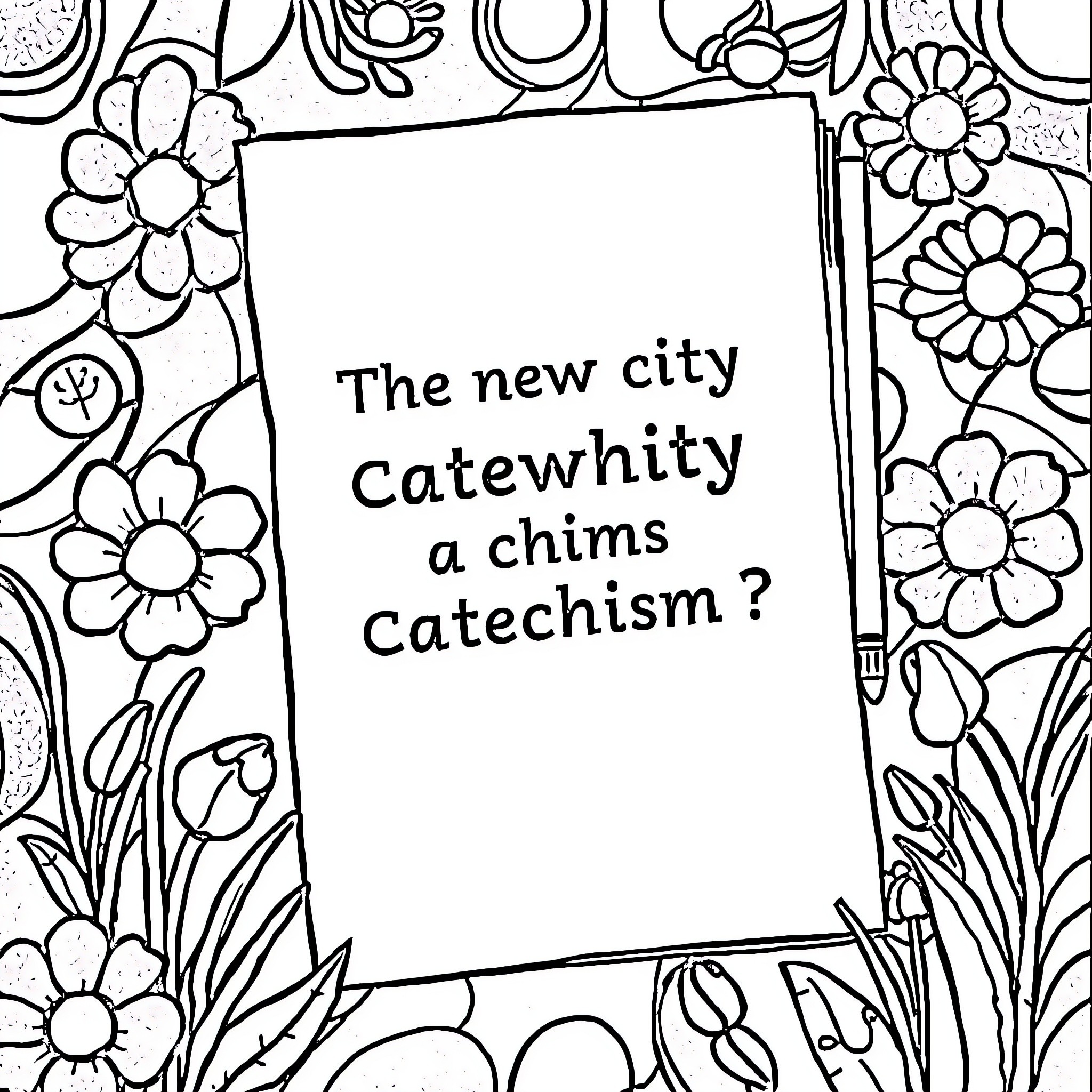 City Catechism: A Chiming Catechism Coloring Page (free black-and-white line drawing printable PDF for all, from beginners to advanced learners, including children, teens, adults, and seniors)