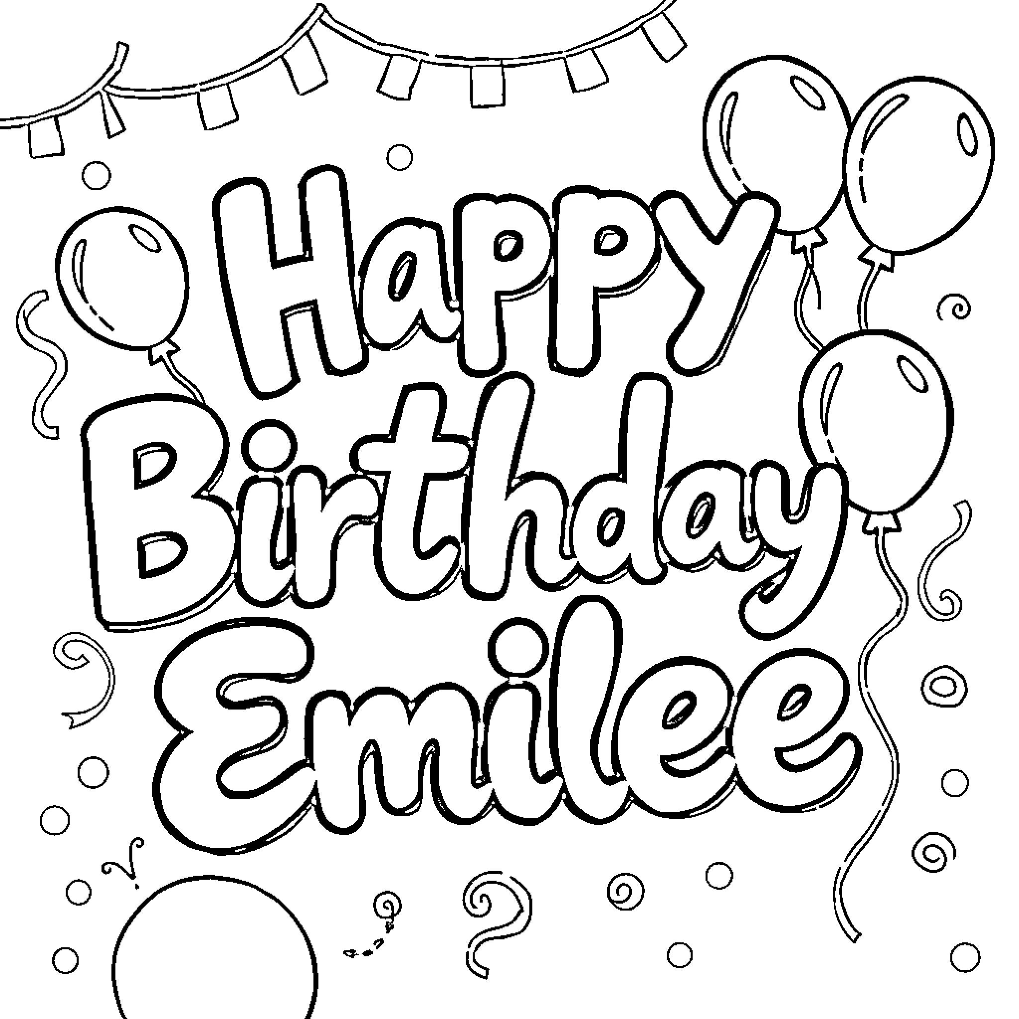 Birthday celebration with festive decorations Coloring Page (free black-and-white line drawing printable PDF for all, from beginners to advanced learners, including children, teens, adults, and seniors)