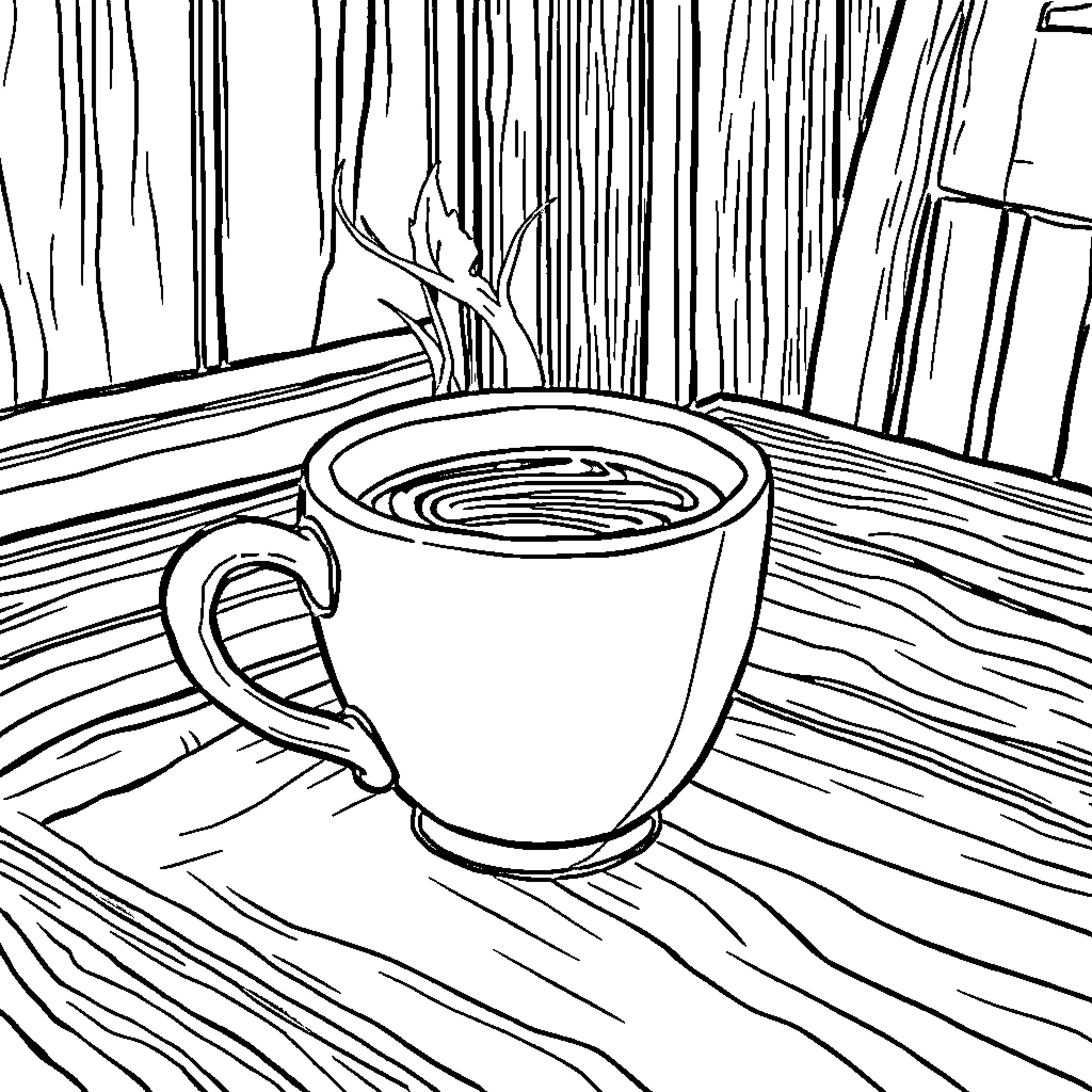 Mate's Morning Cup of Coffee Coloring Page (free black-and-white line drawing printable PDF for all, from beginners to advanced learners, including children, teens, adults, and seniors)