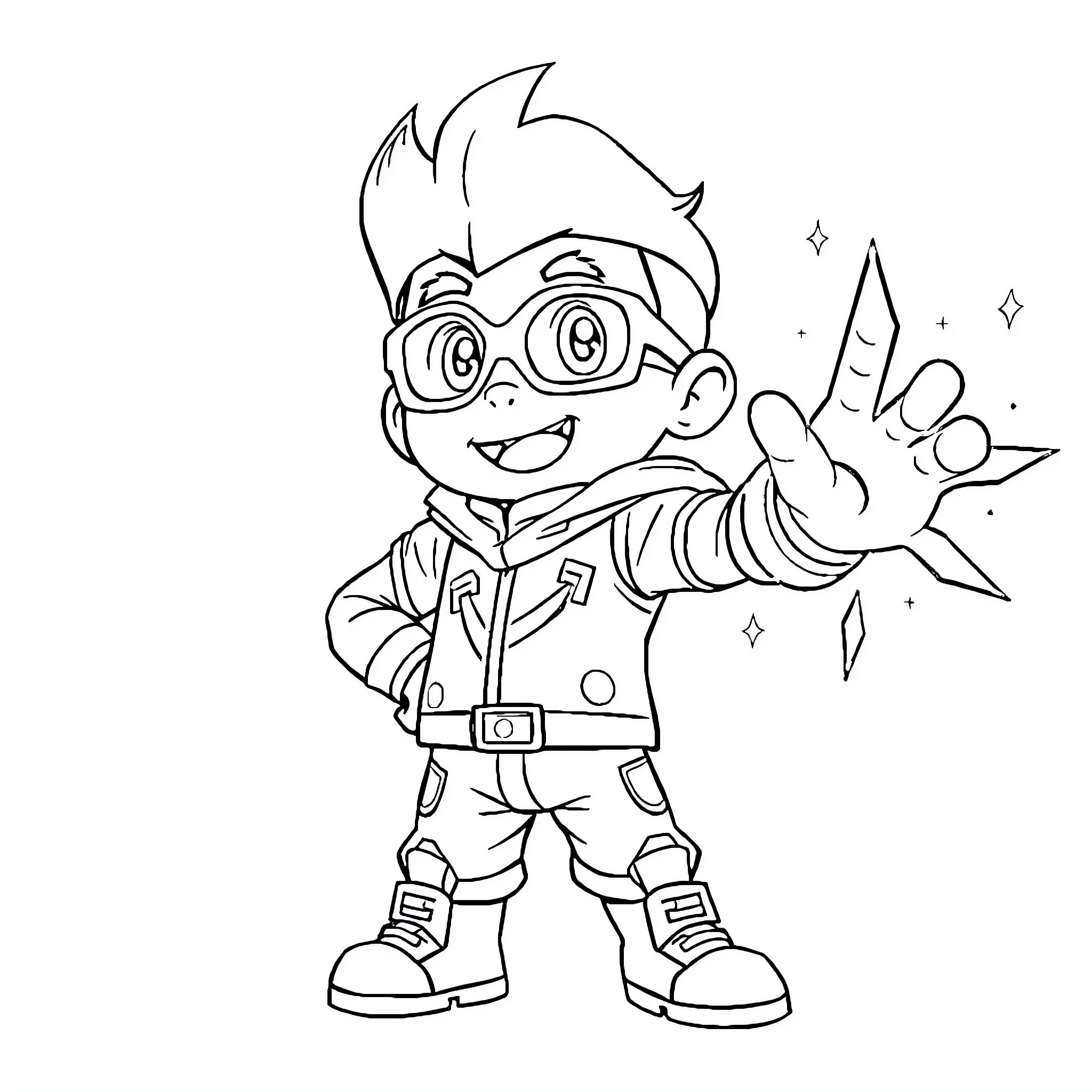 Boboiboy using superpowers in action Coloring Page (free black-and-white line drawing printable PDF for all, from beginners to advanced learners, including children, teens, adults, and seniors)