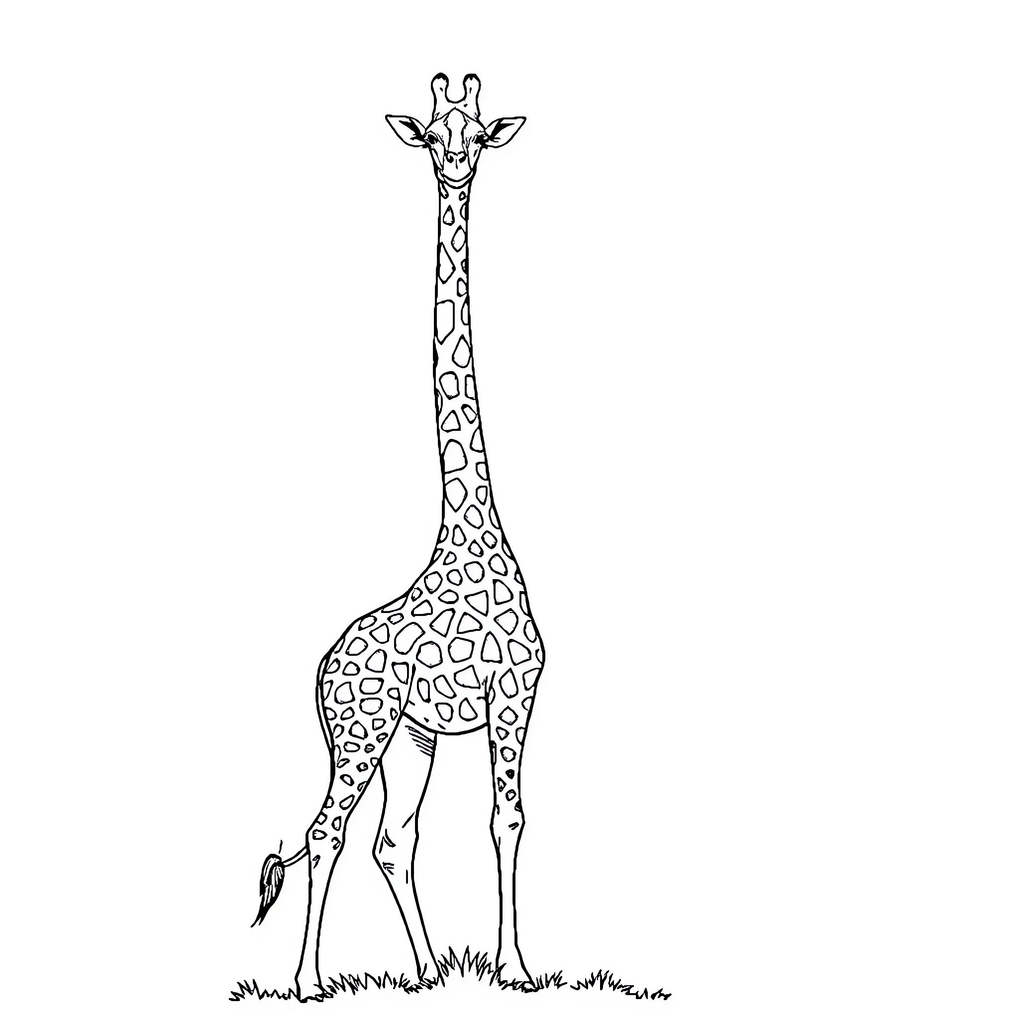 Giraffe standing tall in simple sketch Coloring Page (free black-and-white line drawing printable PDF for all, from beginners to advanced learners, including children, teens, adults, and seniors)
