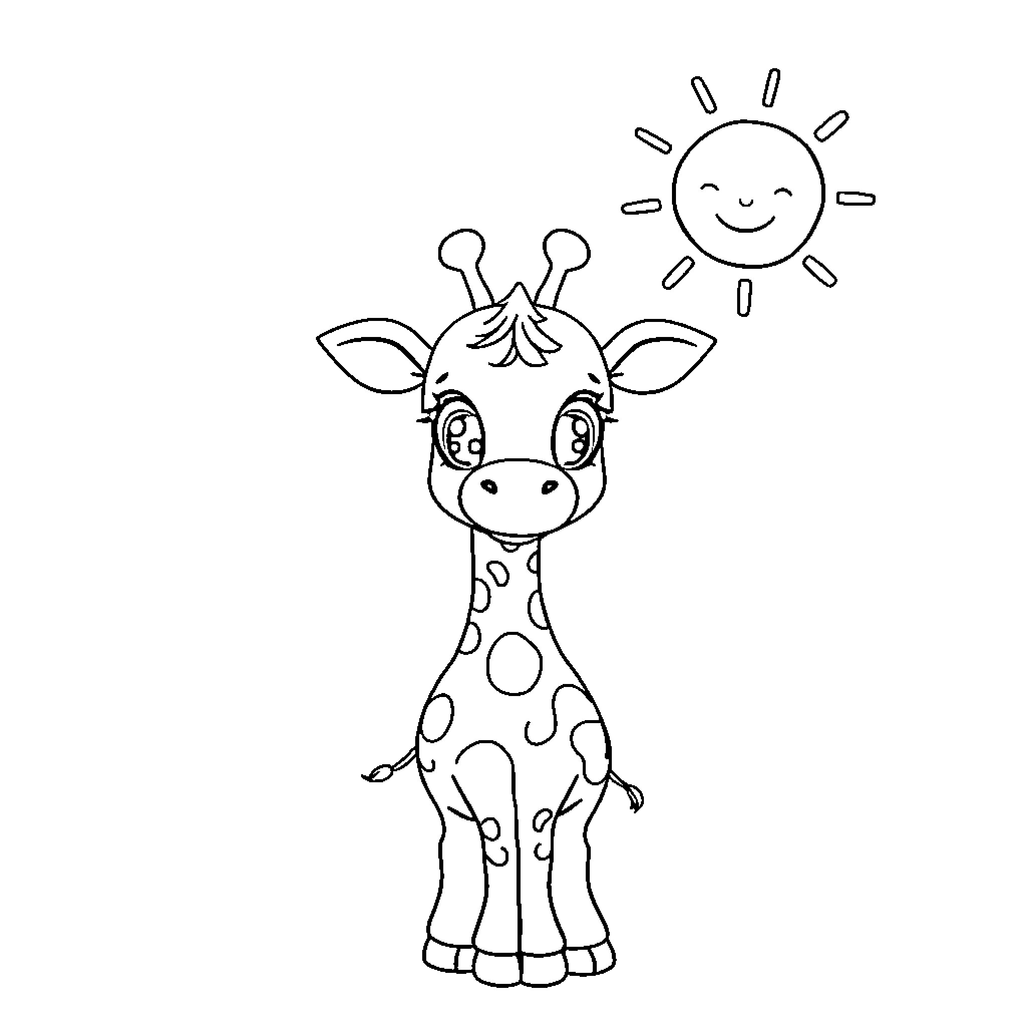 Giraffe enjoying the sunny day Coloring Page (free black-and-white line drawing printable PDF for all, from beginners to advanced learners, including children, teens, adults, and seniors)