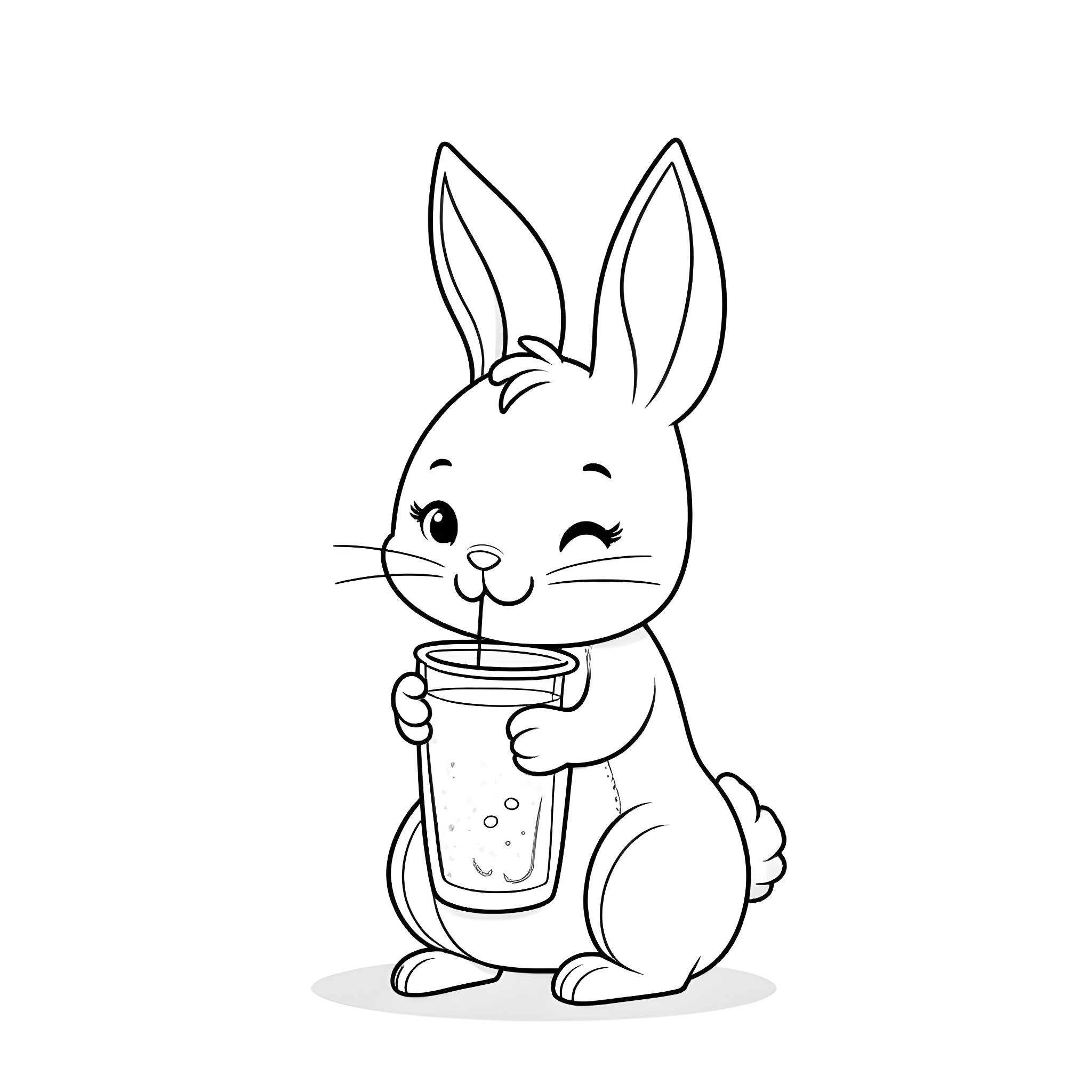 Rabbit enjoying a refreshing drink Coloring Page (free black-and-white line drawing printable PDF for all, from beginners to advanced learners, including children, teens, adults, and seniors)