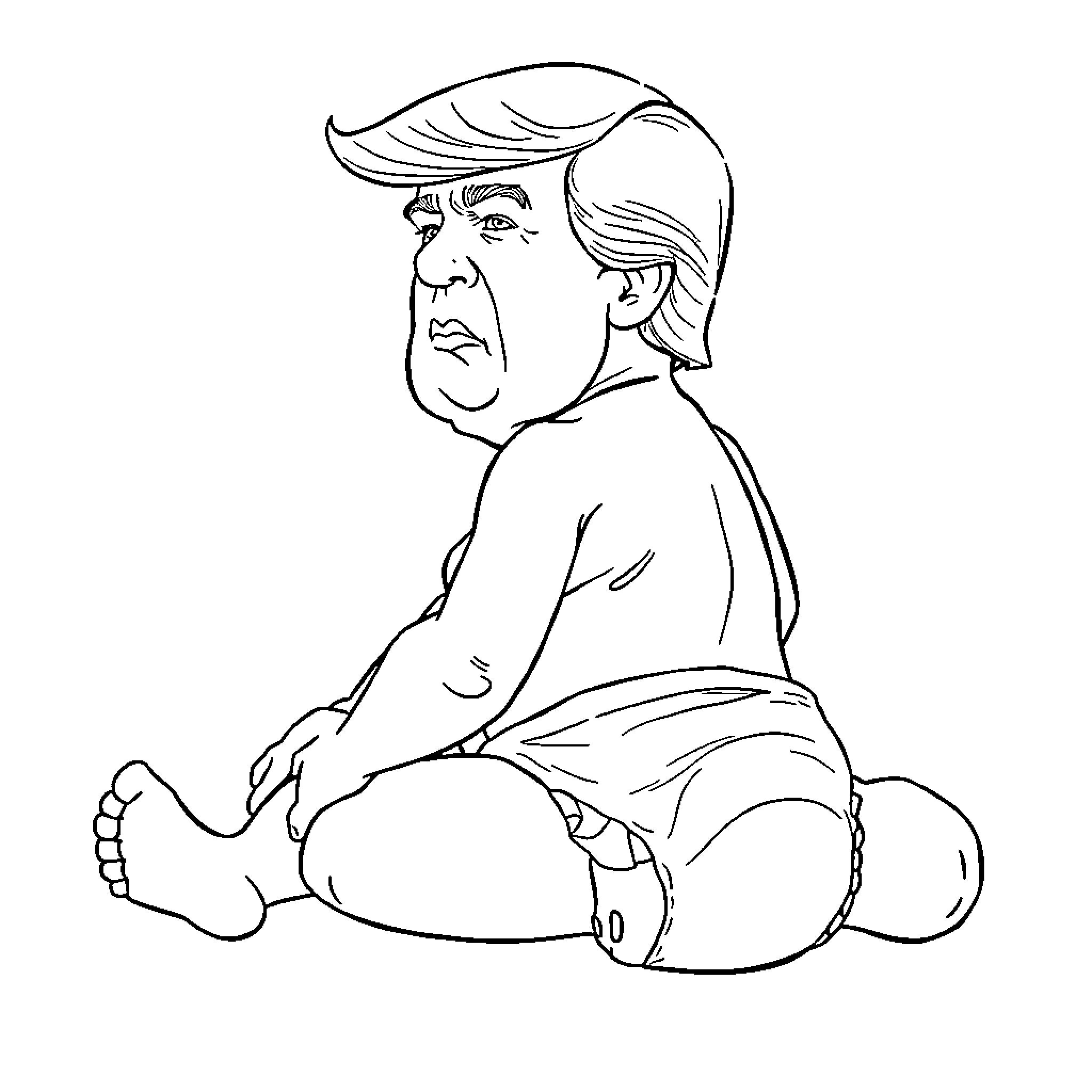 Donald Trump sitting in a contemplative pose Coloring Page (free black-and-white line drawing printable PDF for all, from beginners to advanced learners, including children, teens, adults, and seniors)
