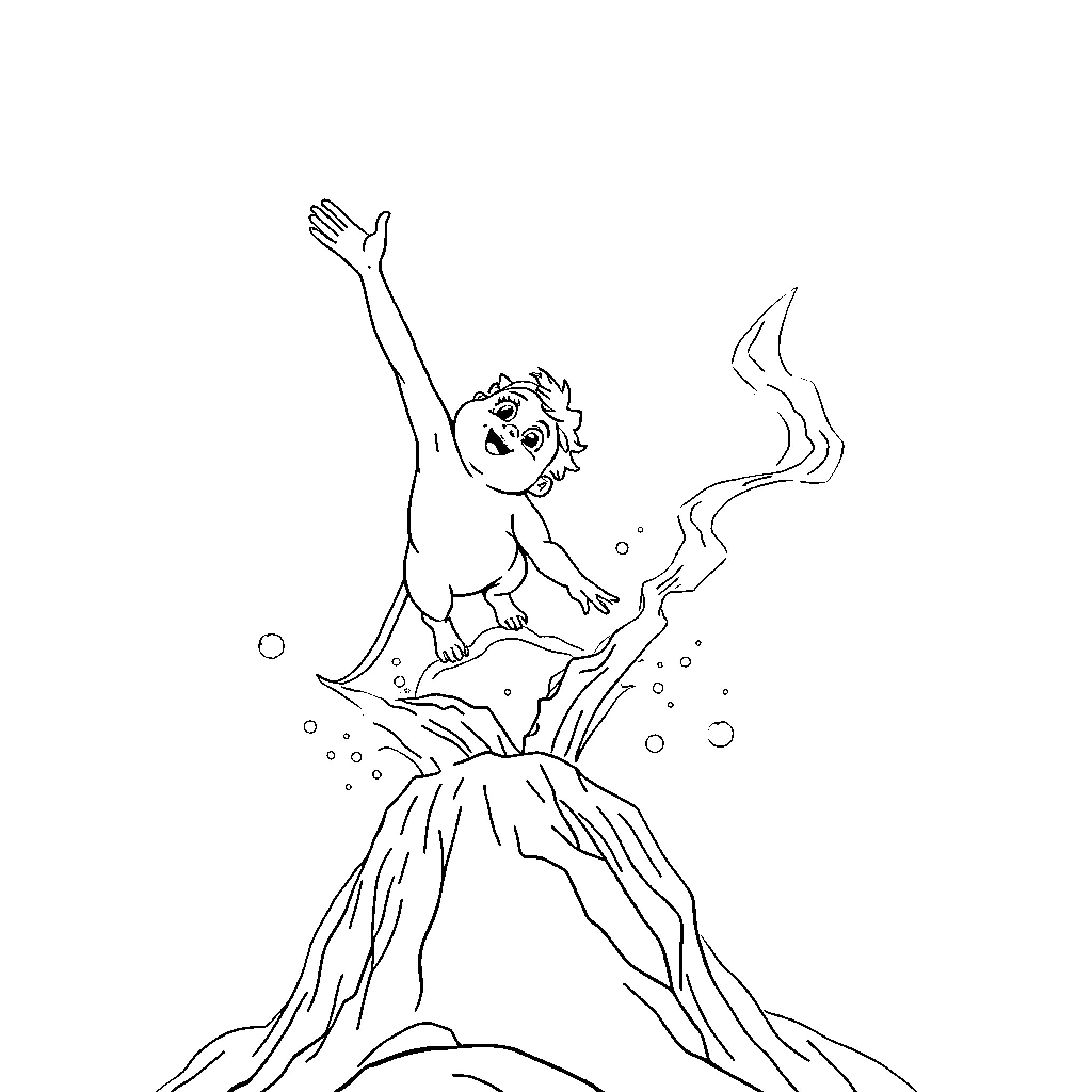 Monja dancing joyfully on volcanic eruption Coloring Page (free black-and-white line drawing printable PDF for all, from beginners to advanced learners, including children, teens, adults, and seniors)