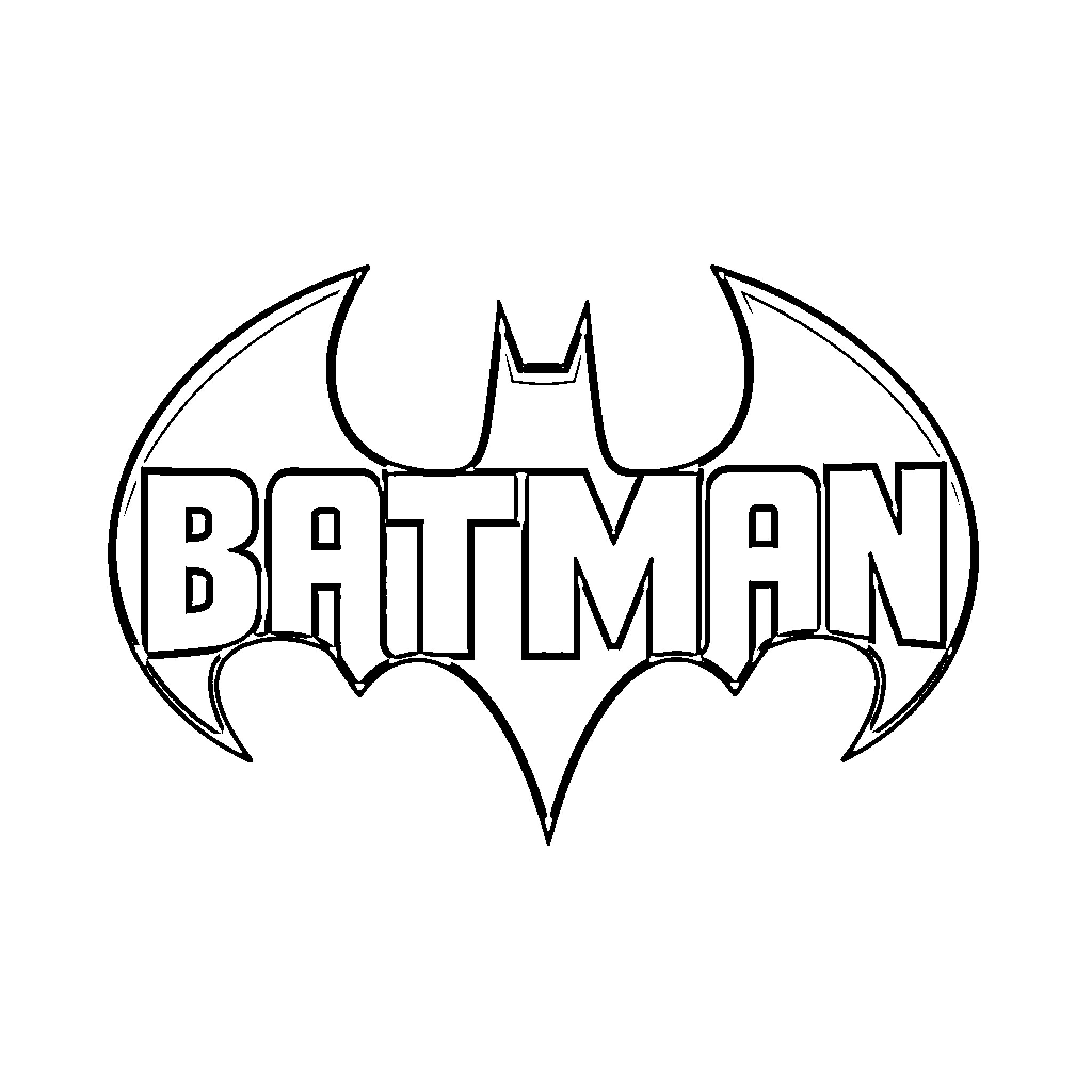 Batman logo with bat wings and word 'Batman' Coloring Page (free black-and-white line drawing printable PDF for all, from beginners to advanced learners, including children, teens, adults, and seniors)