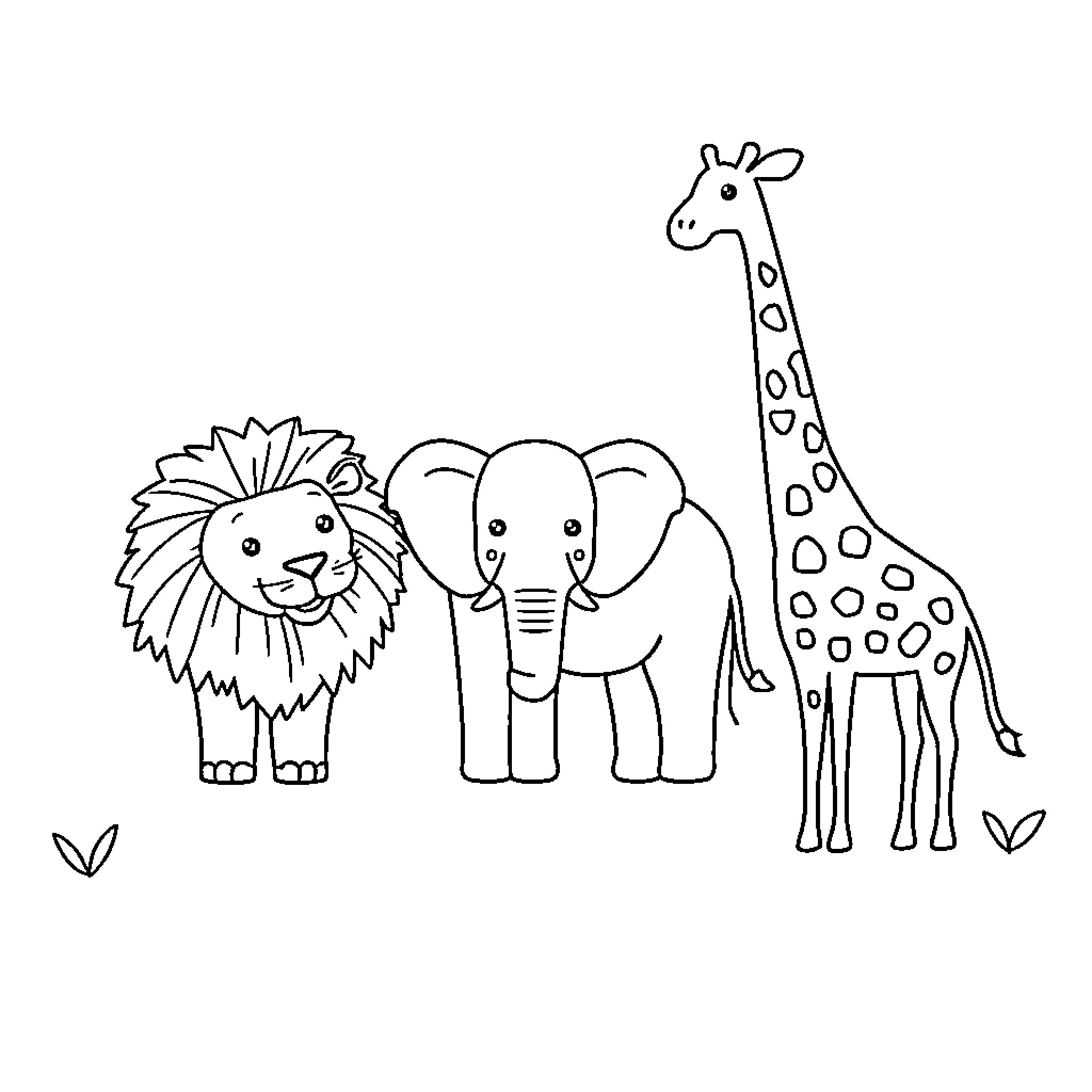 Animal friends playing in the wild Coloring Page (free black-and-white line drawing printable PDF for all, from beginners to advanced learners, including children, teens, adults, and seniors)