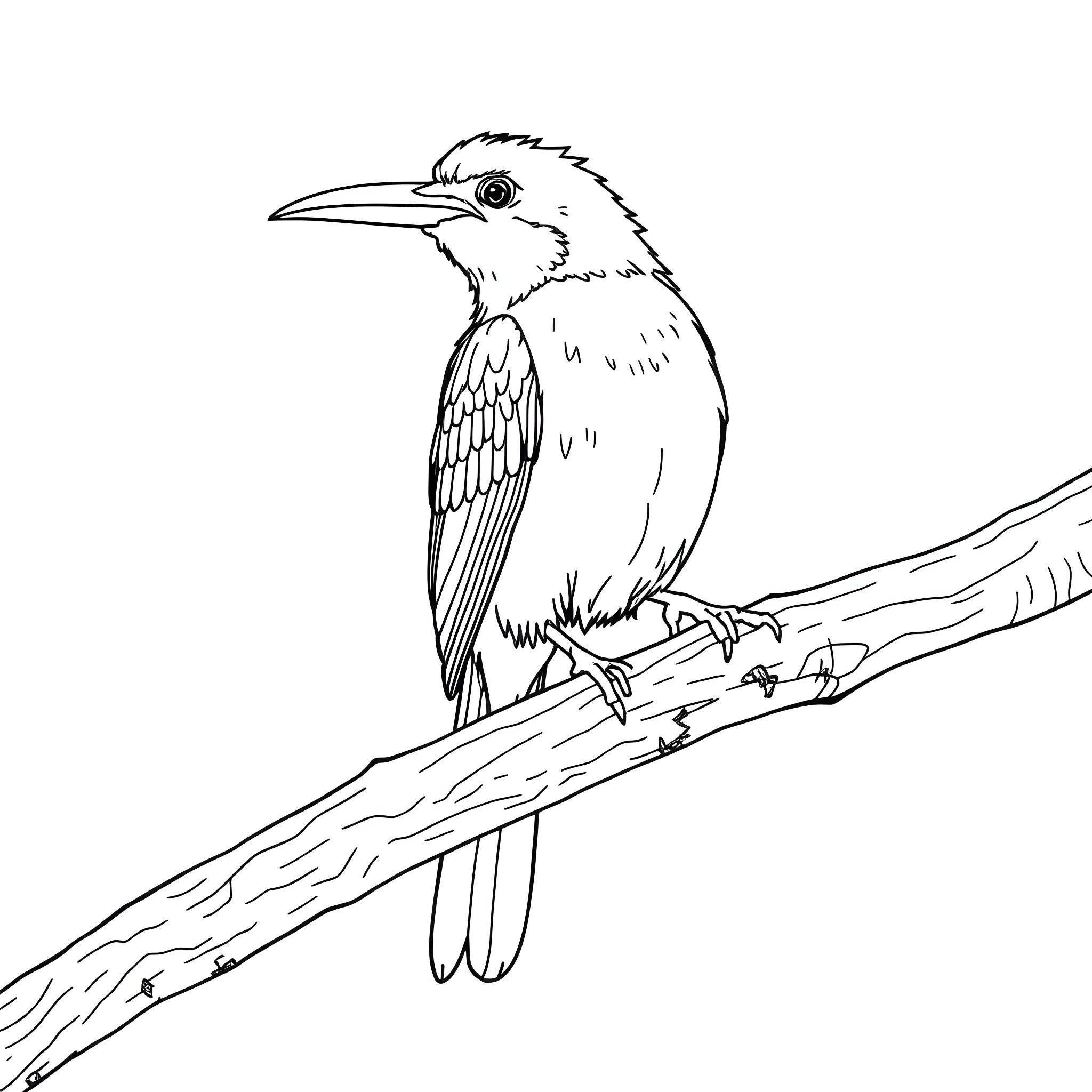 Honey Creeper perched on a branch Coloring Page (free black-and-white line drawing printable PDF for all, from beginners to advanced learners, including children, teens, adults, and seniors)