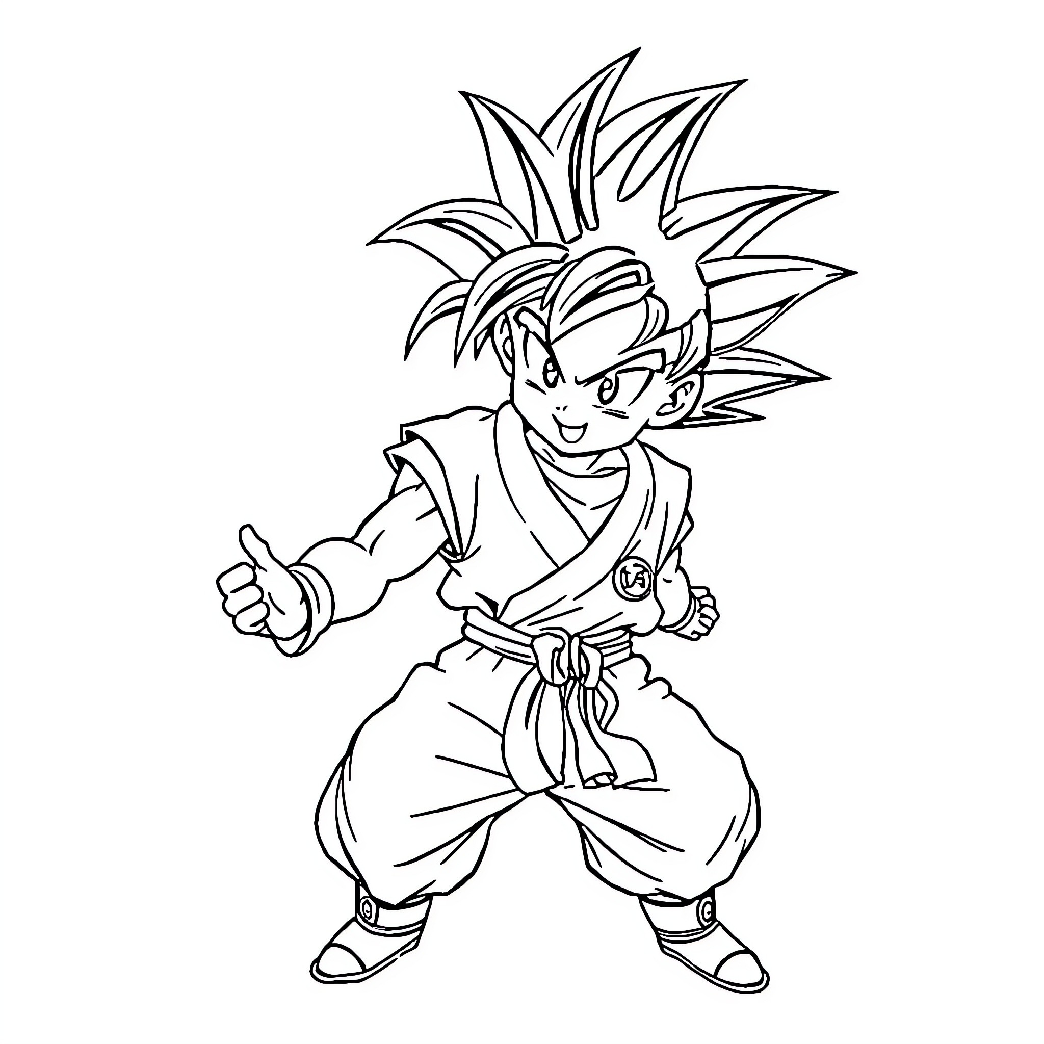 Goku's Adventurous Posture Coloring Page (free black-and-white line drawing printable PDF for all, from beginners to advanced learners, including children, teens, adults, and seniors)