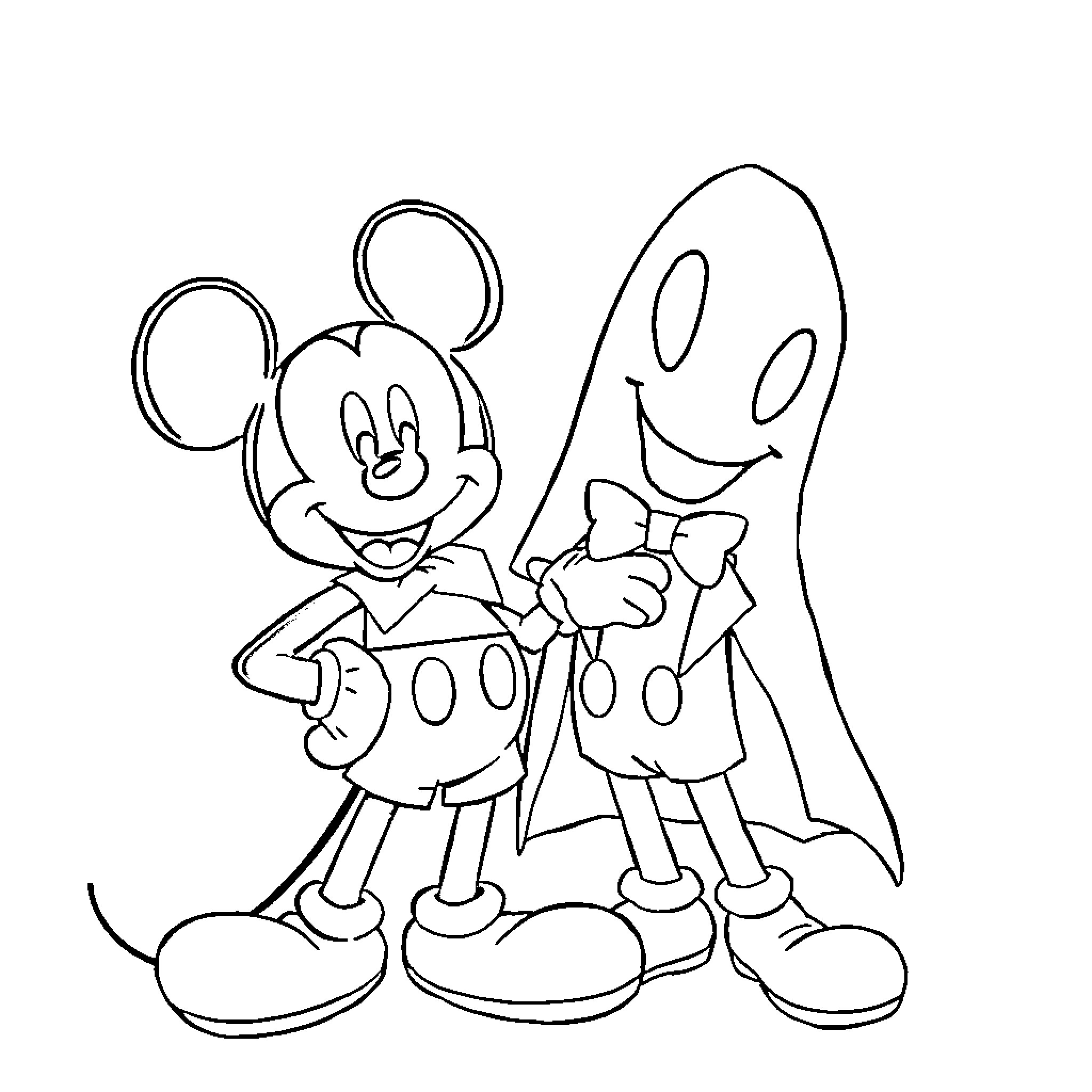 Mickey Mouse and Goofy in an animated sketch Coloring Page (free black-and-white line drawing printable PDF for all, from beginners to advanced learners, including children, teens, adults, and seniors)
