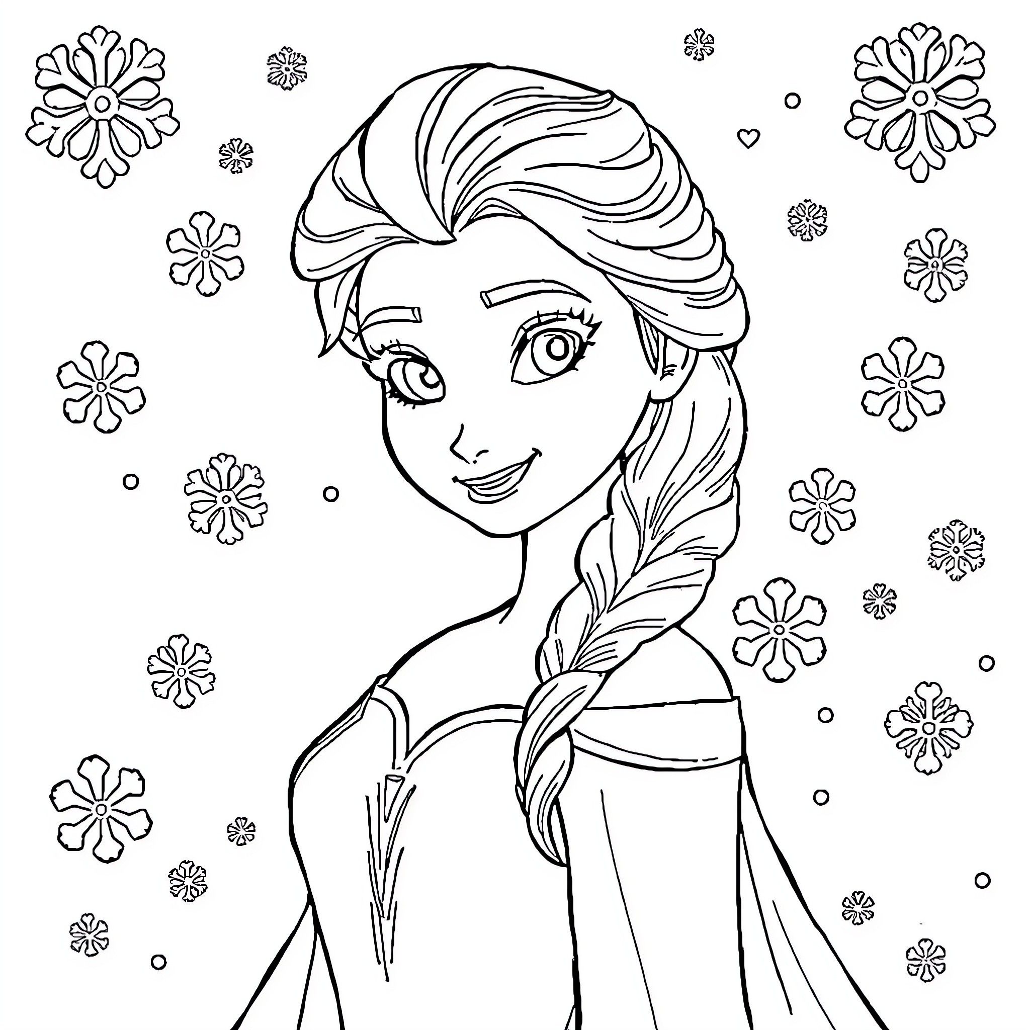 Elsa's Frozen Delight: A Winter Wonderland Coloring Page (free black-and-white line drawing printable PDF for all, from beginners to advanced learners, including children, teens, adults, and seniors)