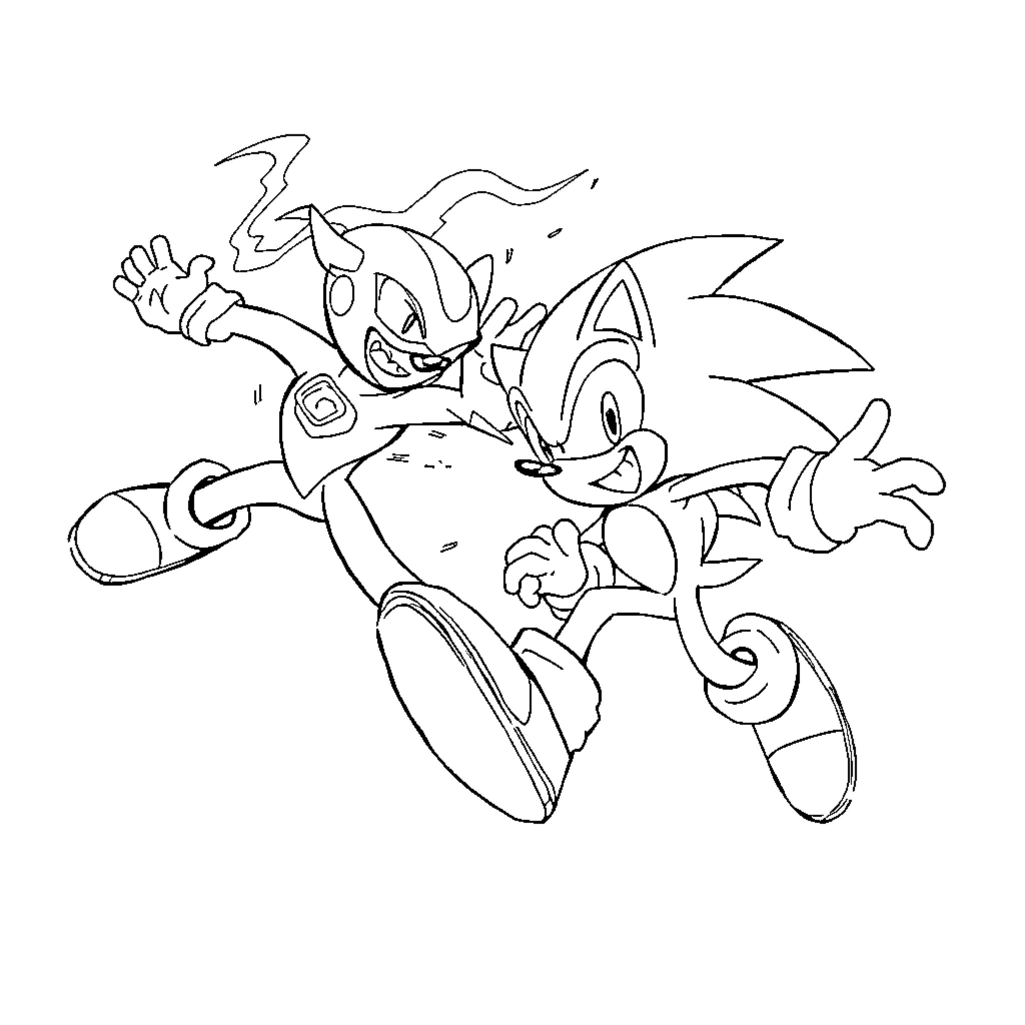 Flash of Speed between Sonic Friends Coloring Page (free black-and-white line drawing printable PDF for all, from beginners to advanced learners, including children, teens, adults, and seniors)
