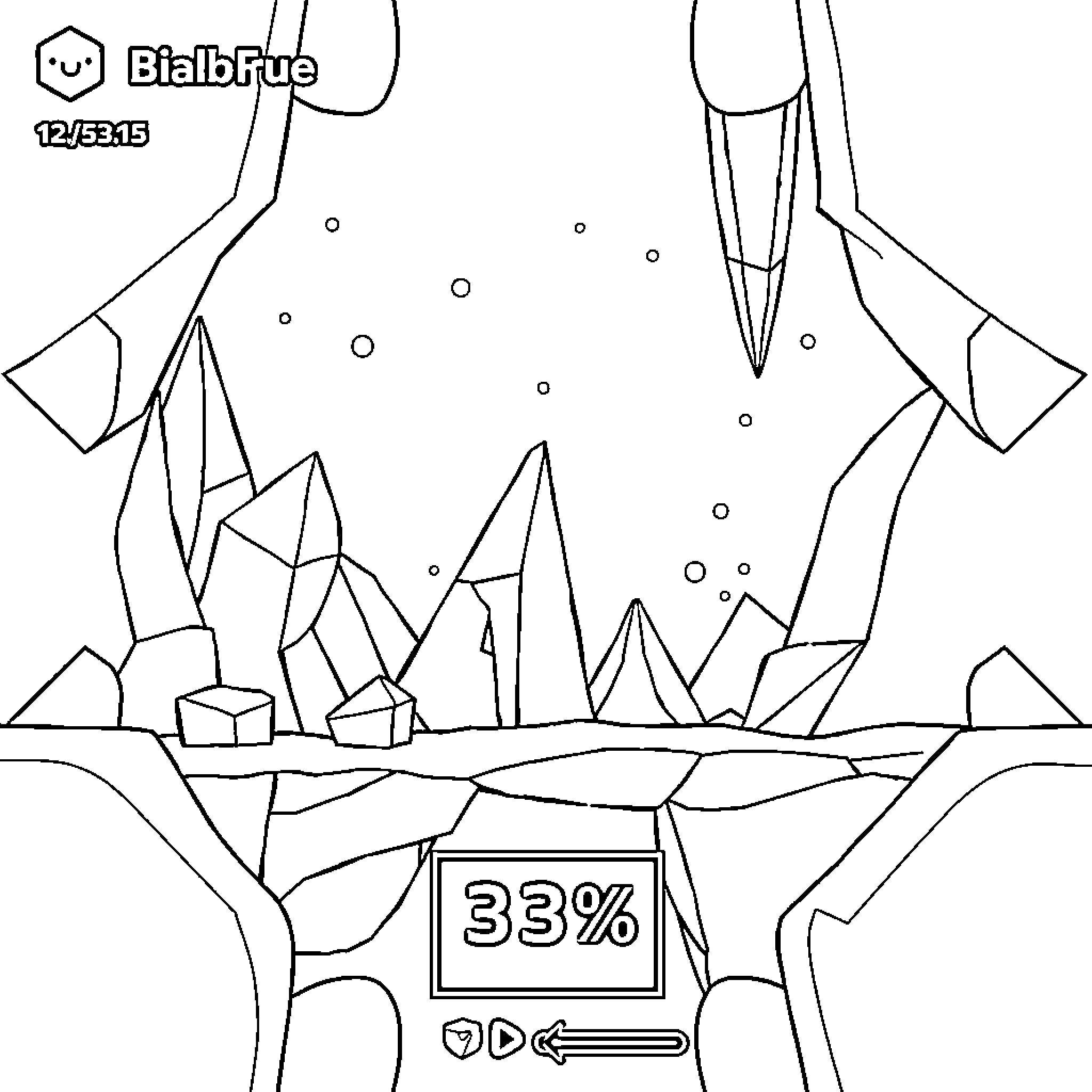 Geometry Dash: Geometric Landscape with Floating Platforms Coloring Page (free black-and-white line drawing printable PDF for all, from beginners to advanced learners, including children, teens, adults, and seniors)