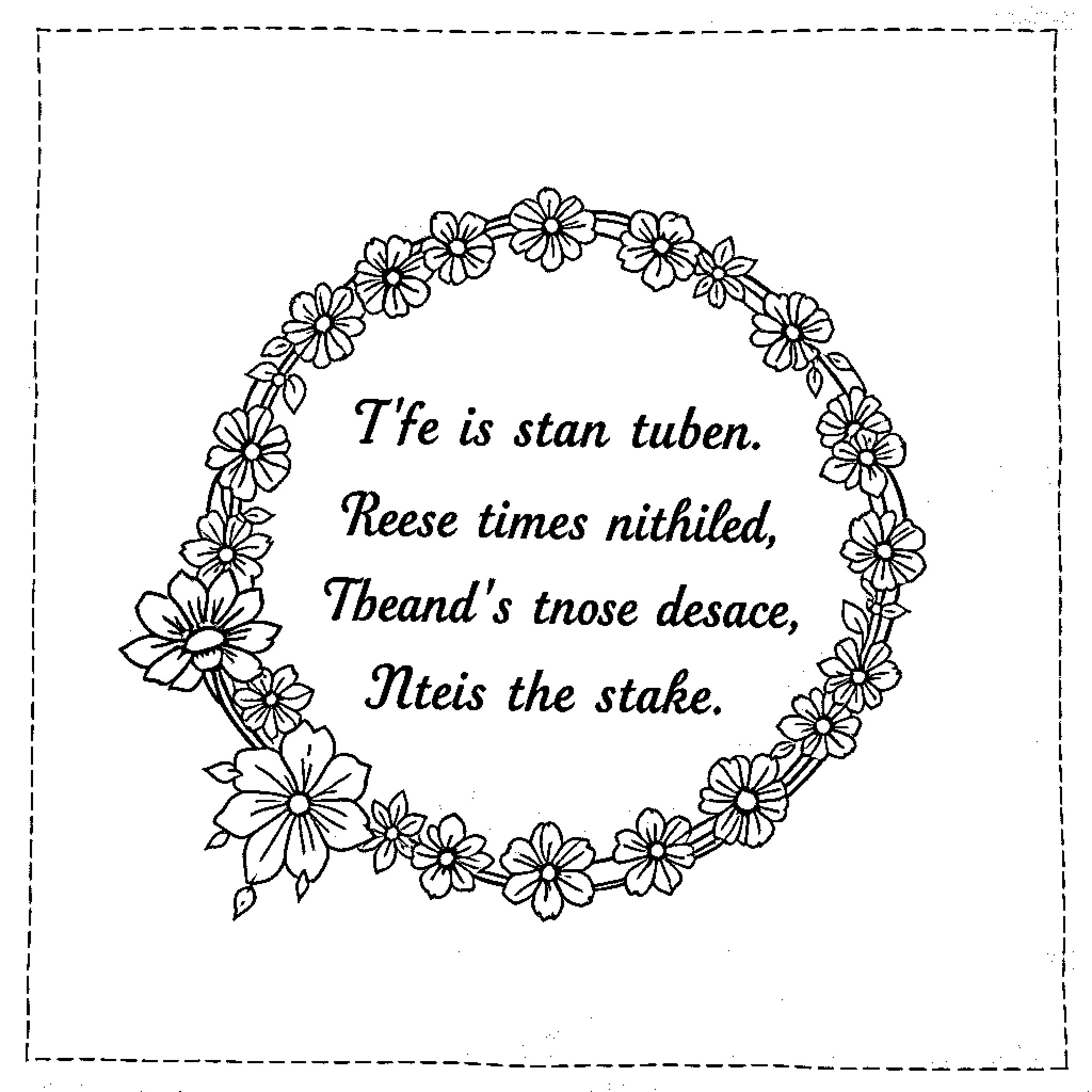 Rumi's floral wreath with inspirational text Coloring Page (free black-and-white line drawing printable PDF for all, from beginners to advanced learners, including children, teens, adults, and seniors)