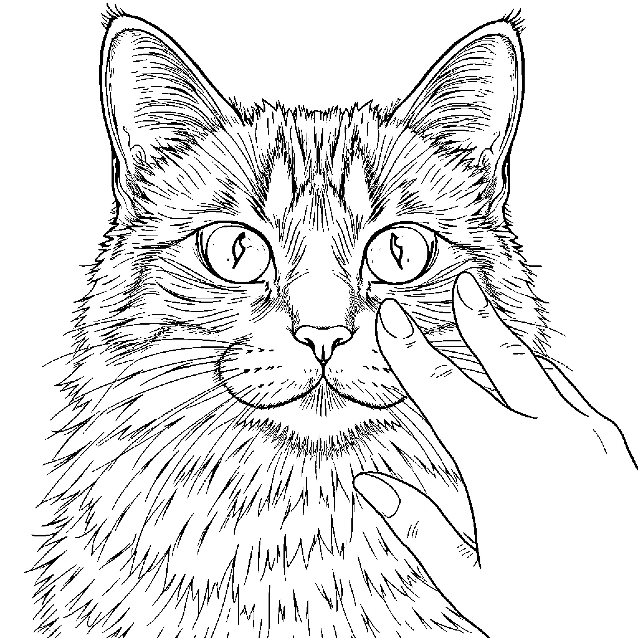 Katseye: Curious Cat Contemplation Coloring Page (free black-and-white line drawing printable PDF for all, from beginners to advanced learners, including children, teens, adults, and seniors)