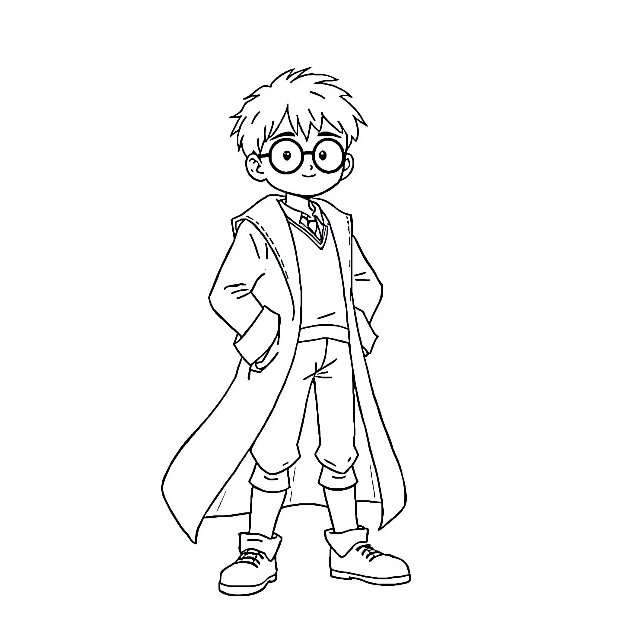 Hermione Granger in school uniform Coloring Page (free black-and-white line drawing printable PDF for all, from beginners to advanced learners, including children, teens, adults, and seniors)