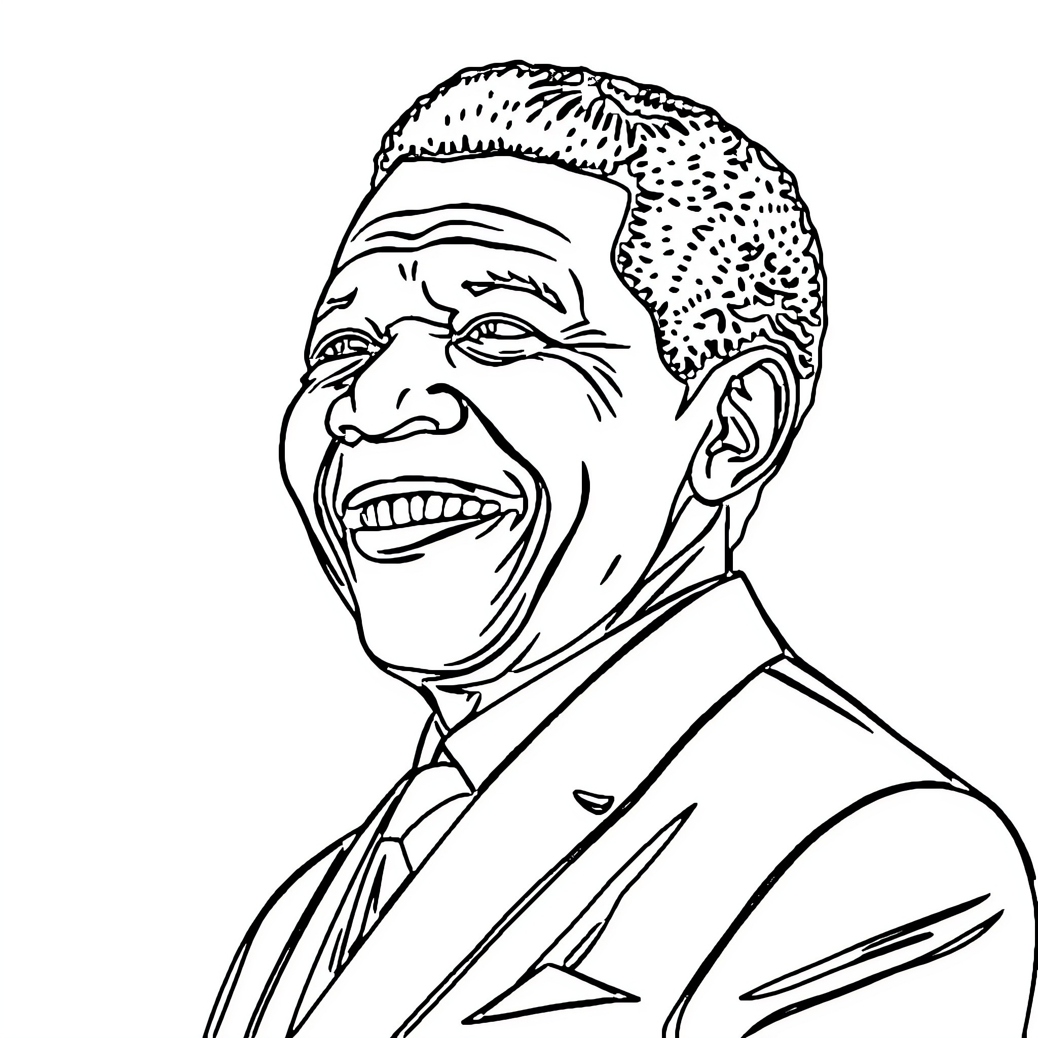 Mandela's joyful and expressive portrait Coloring Page (free black-and-white line drawing printable PDF for all, from beginners to advanced learners, including children, teens, adults, and seniors)