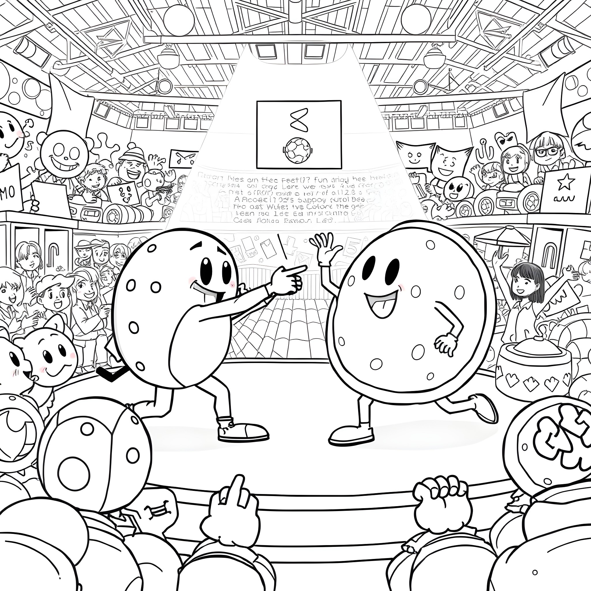 Bluey's Playful Party in a Colorful Classroom Coloring Page (free black-and-white line drawing printable PDF for all, from beginners to advanced learners, including children, teens, adults, and seniors)