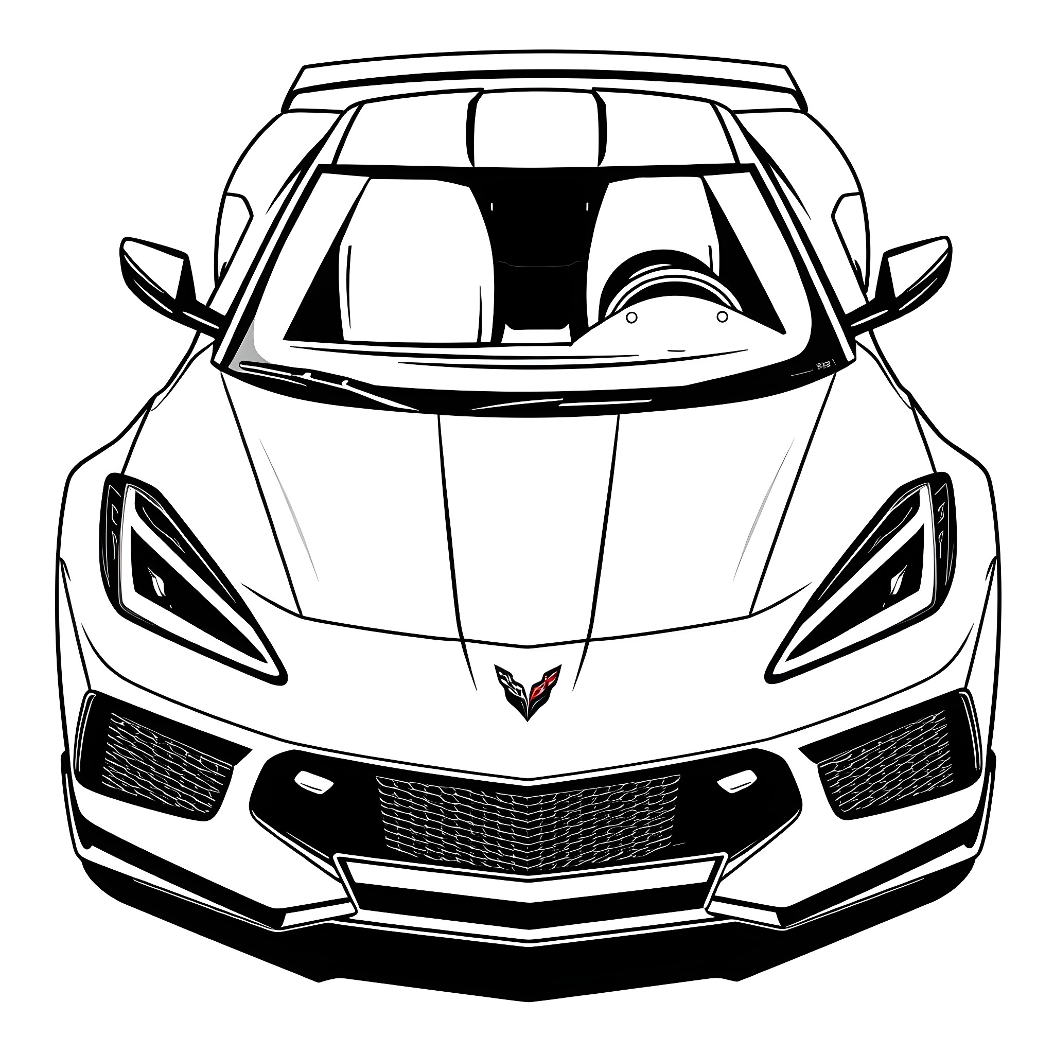 Corvette sports car in dynamic motion Coloring Page (free black-and-white line drawing printable PDF for all, from beginners to advanced learners, including children, teens, adults, and seniors)