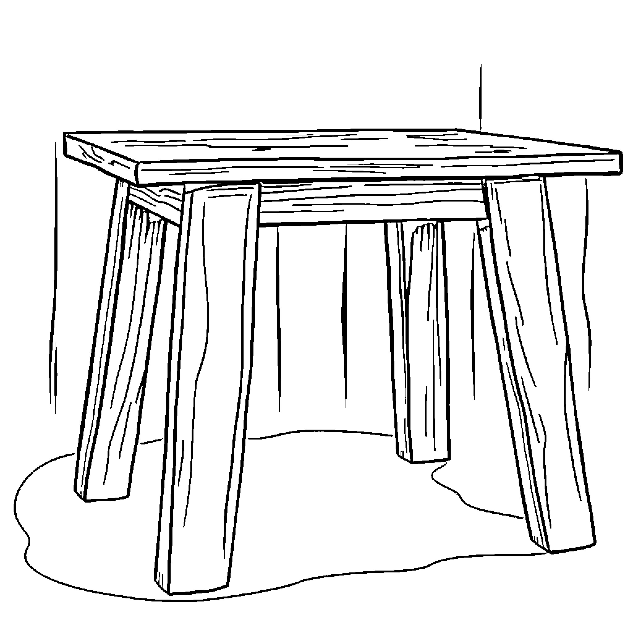 Table with draped cloths Coloring Page (free black-and-white line drawing printable PDF for all, from beginners to advanced learners, including children, teens, adults, and seniors)