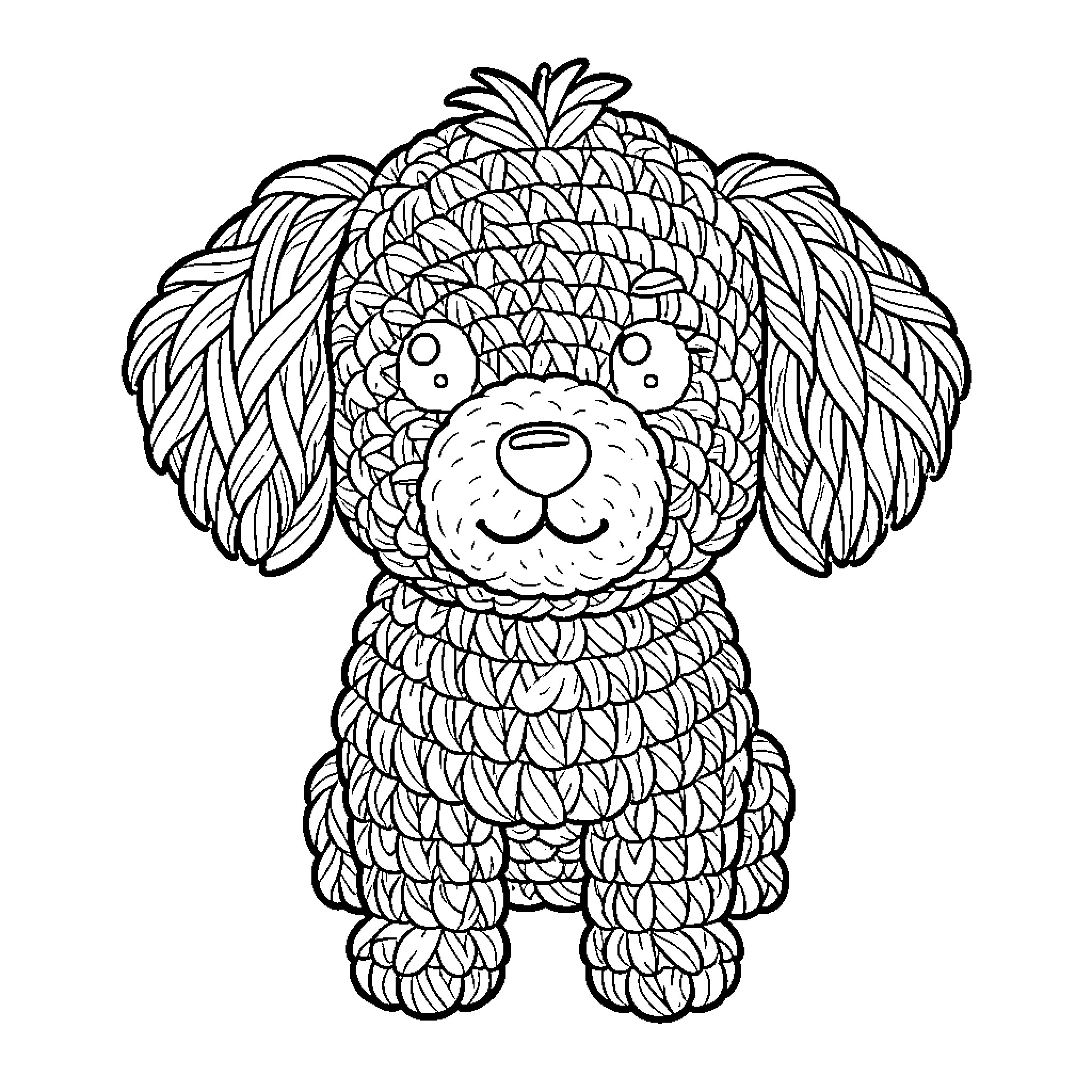 Dog with fluffy and playful appearance Coloring Page (free black-and-white line drawing printable PDF for all, from beginners to advanced learners, including children, teens, adults, and seniors)