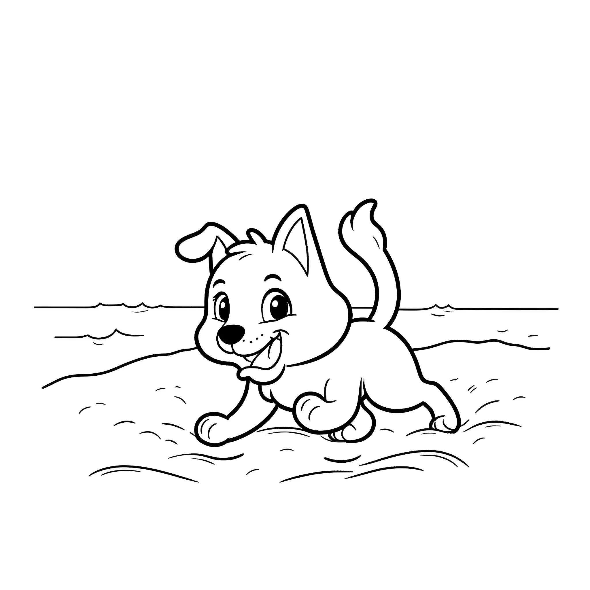Bluey playing happily in the waves Coloring Page (free black-and-white line drawing printable PDF for all, from beginners to advanced learners, including children, teens, adults, and seniors)
