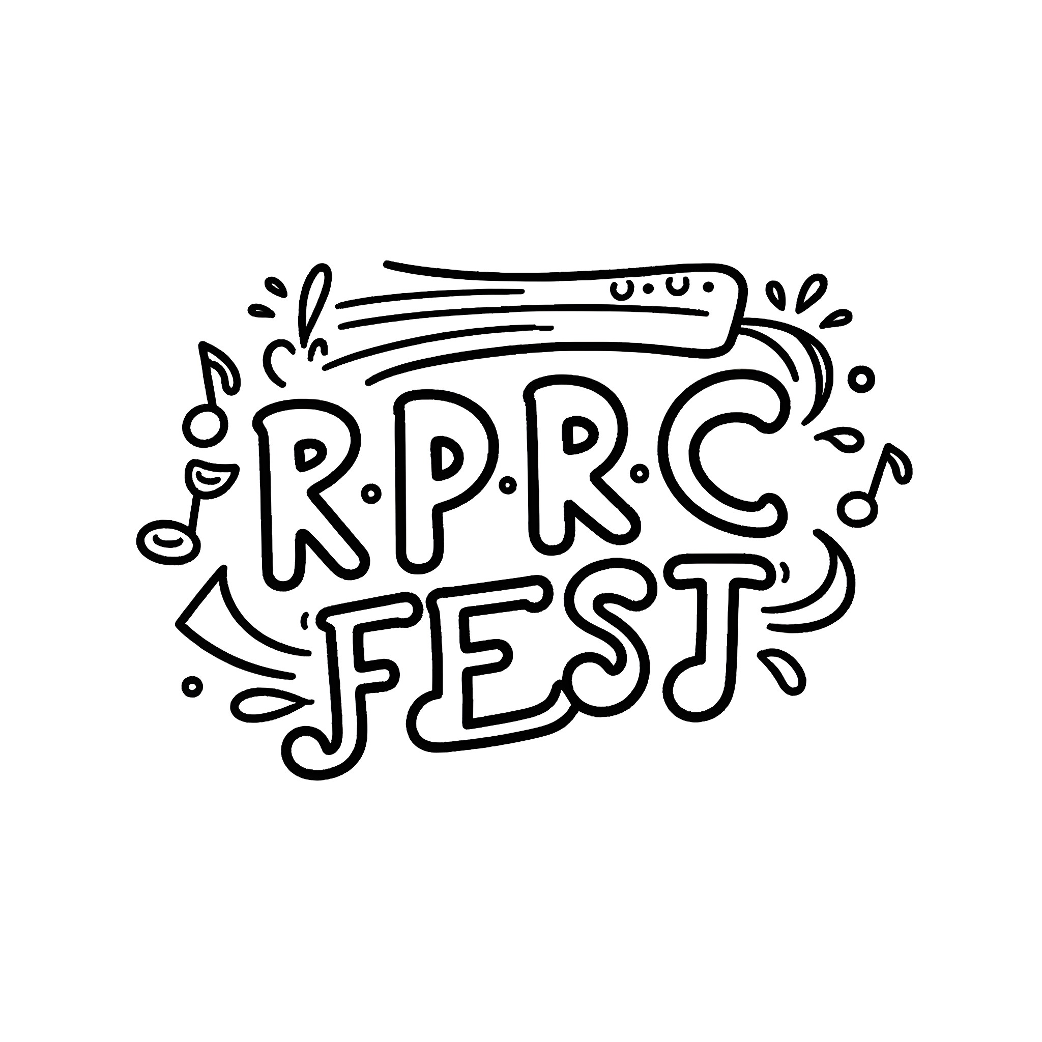Logo for RPRC Fest Coloring Page (free black-and-white line drawing printable PDF for all, from beginners to advanced learners, including children, teens, adults, and seniors)