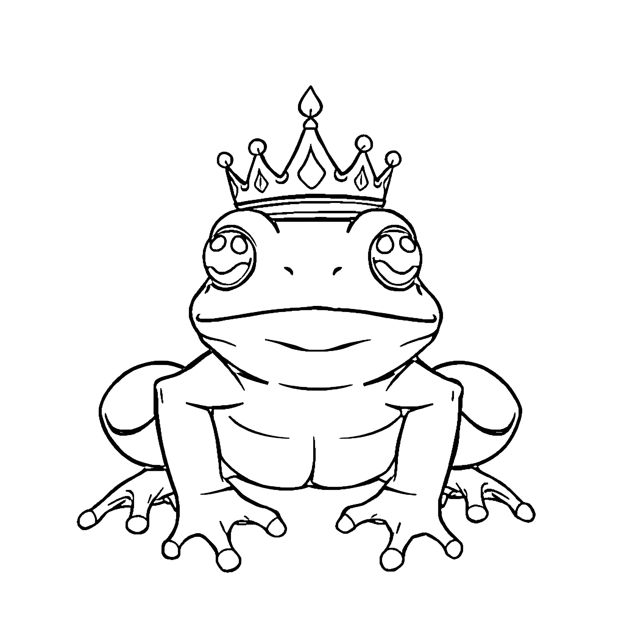 Frog wearing a playful crown Coloring Page (free black-and-white line drawing printable PDF for all, from beginners to advanced learners, including children, teens, adults, and seniors)