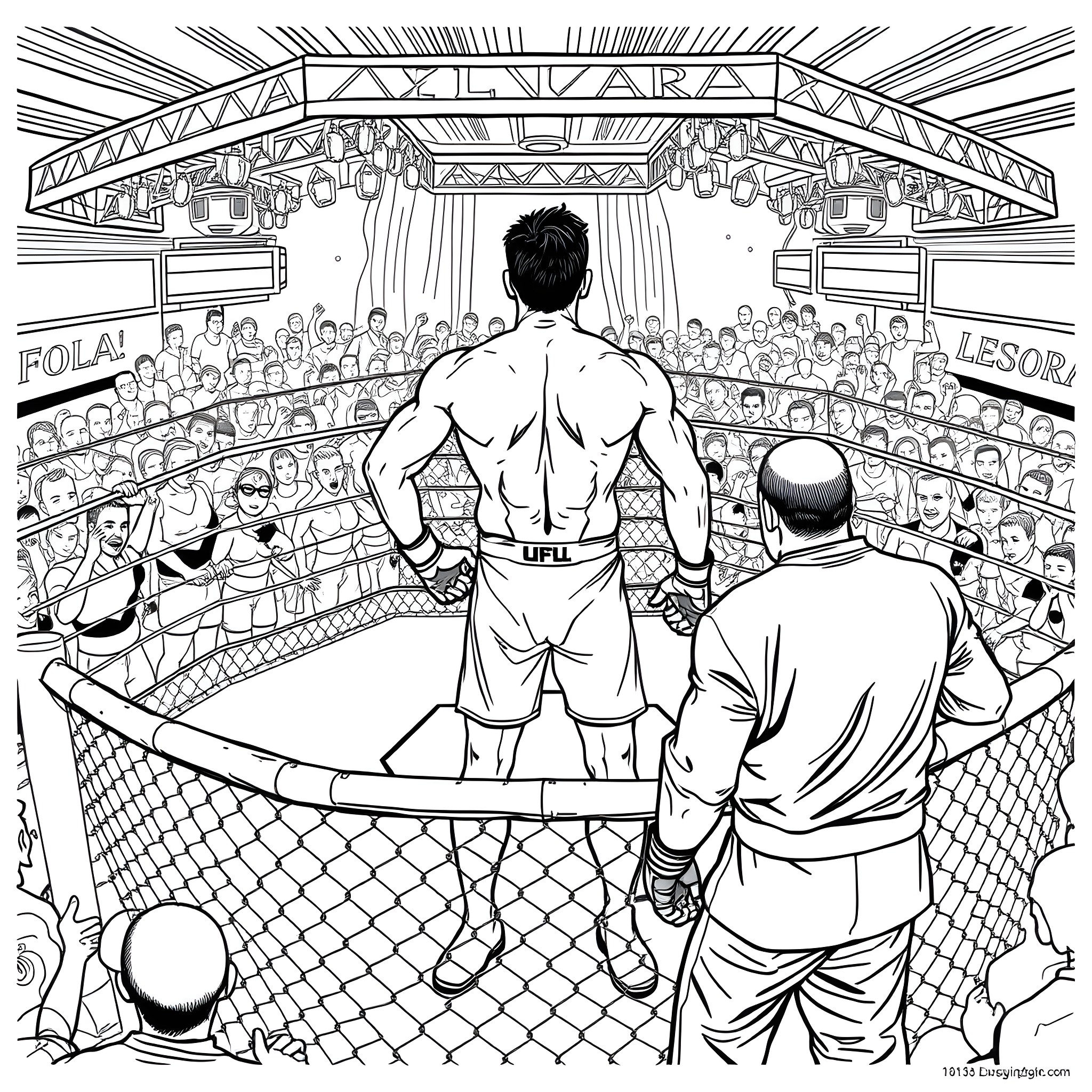 Charles Oliveira enters the octagon at a UFC event Coloring Page (free black-and-white line drawing printable PDF for all, from beginners to advanced learners, including children, teens, adults, and seniors)