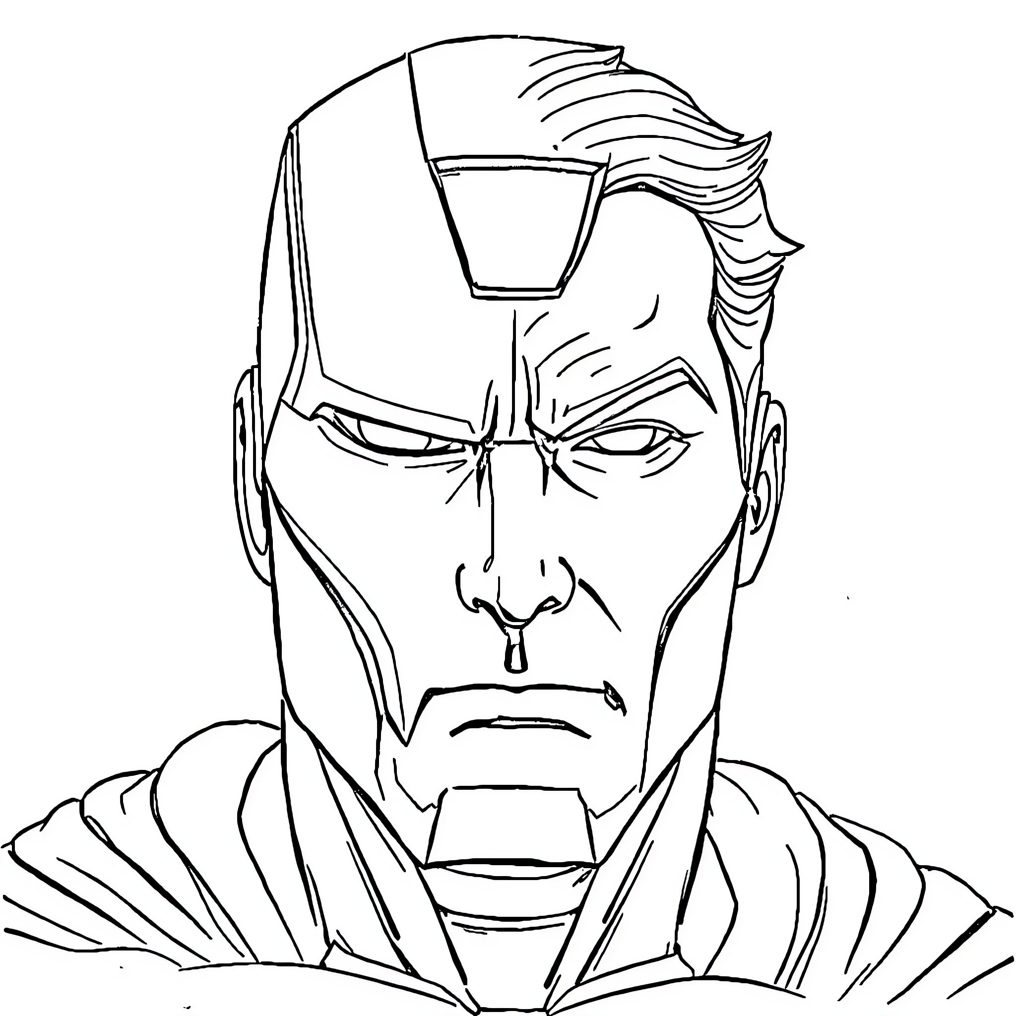 Ironman and Superman in intense confrontation Coloring Page (free black-and-white line drawing printable PDF for all, from beginners to advanced learners, including children, teens, adults, and seniors)
