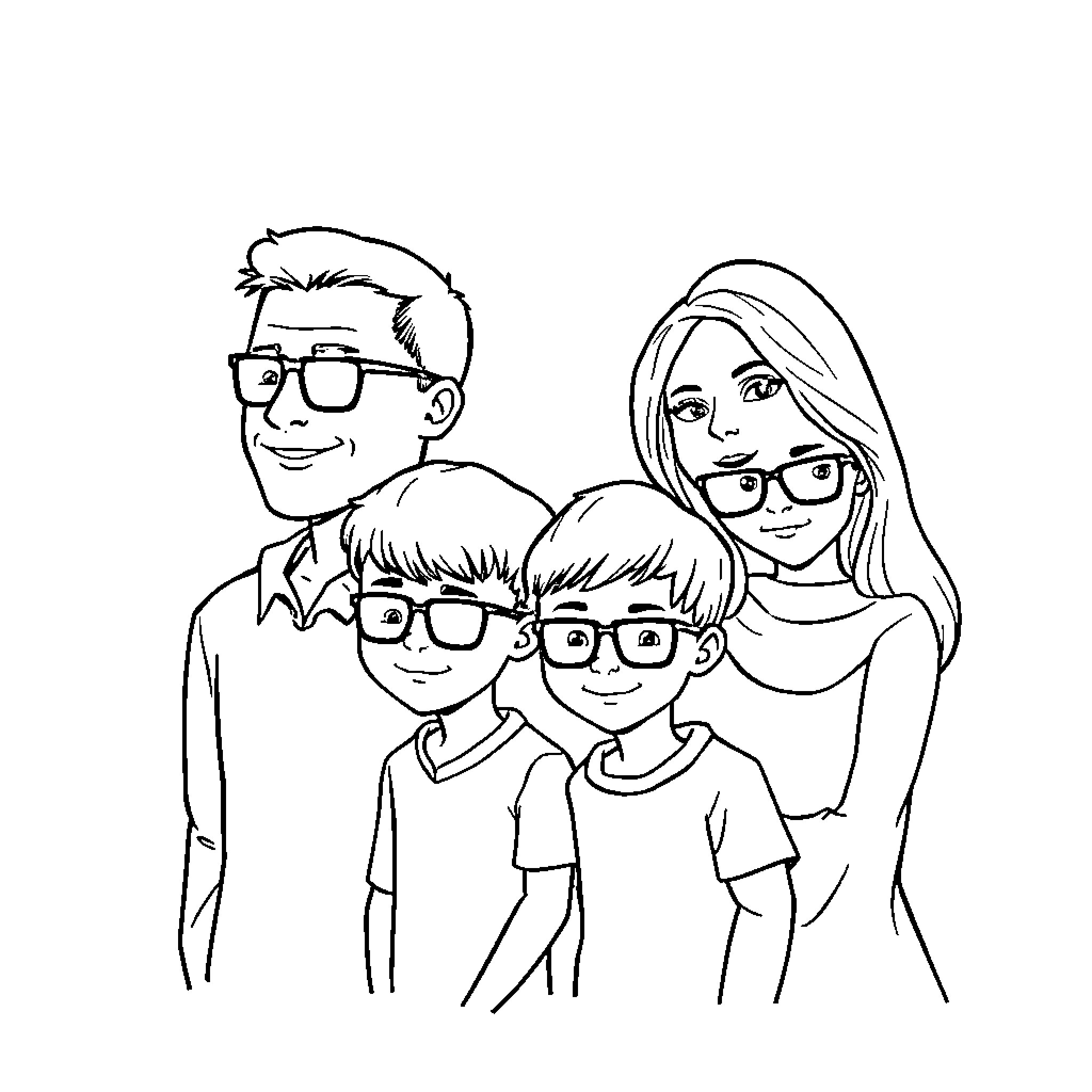 Familia enjoying a happy moment together Coloring Page (free black-and-white line drawing printable PDF for all, from beginners to advanced learners, including children, teens, adults, and seniors)