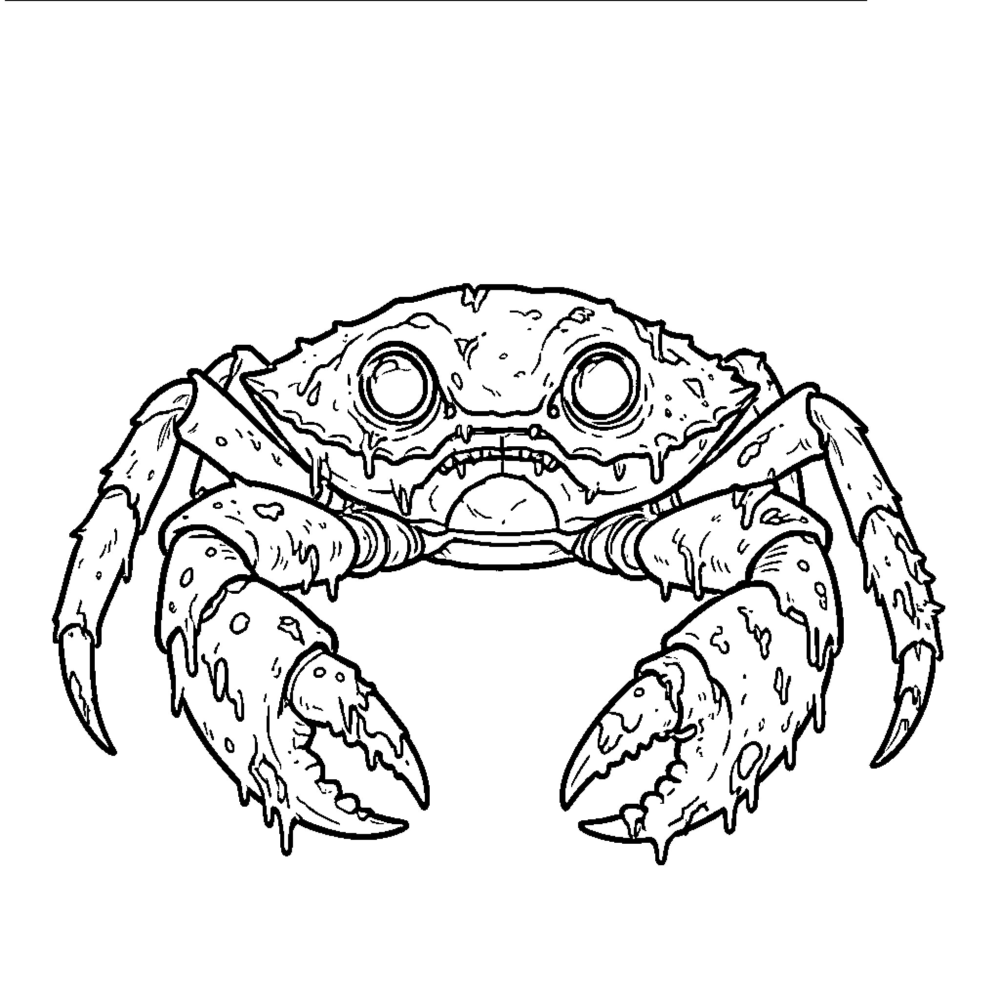 Crab with Menacing Expression and Sharp Claws Coloring Page (free black-and-white line drawing printable PDF for all, from beginners to advanced learners, including children, teens, adults, and seniors)