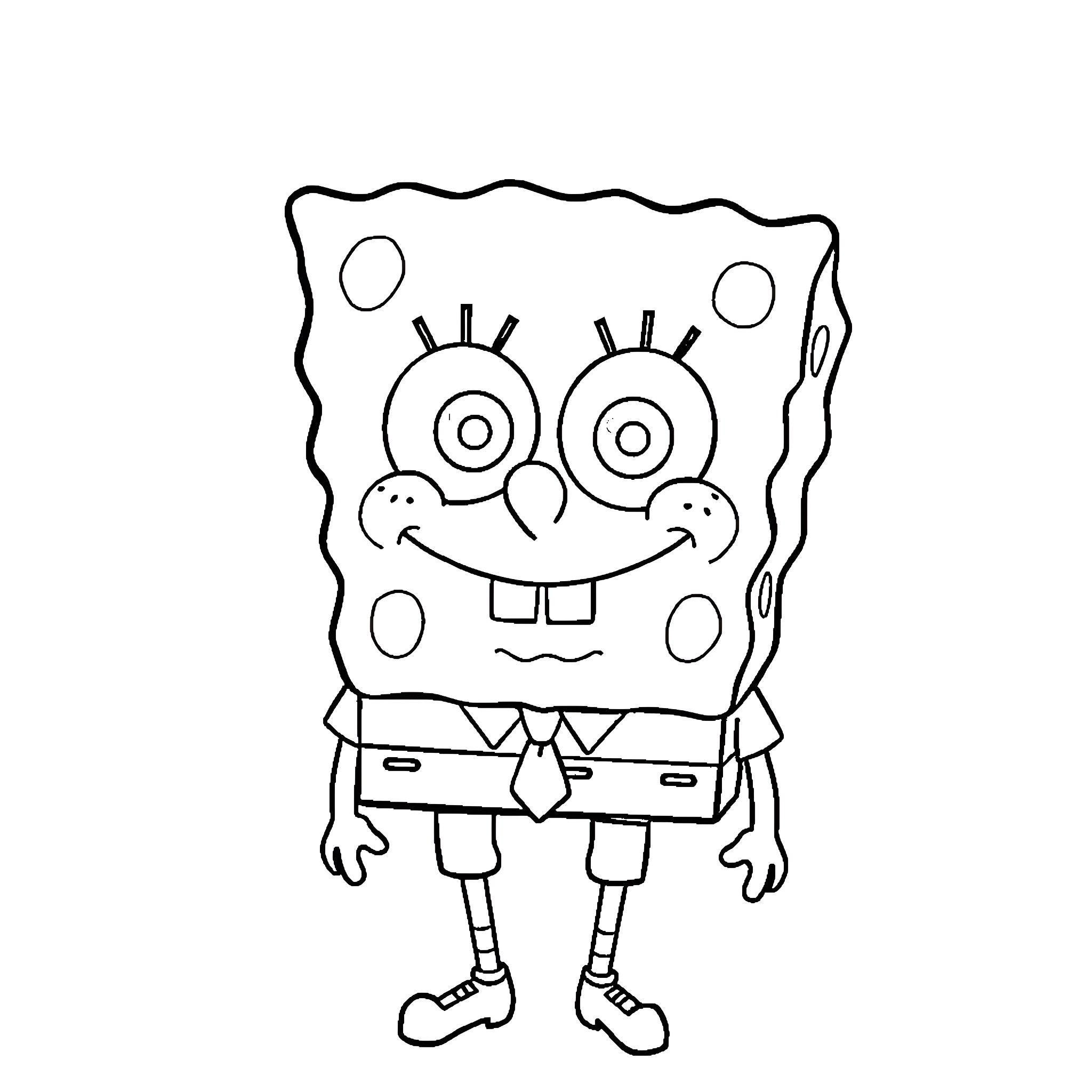 Spongebob being silly and cheerful Coloring Page (free black-and-white line drawing printable PDF for all, from beginners to advanced learners, including children, teens, adults, and seniors)