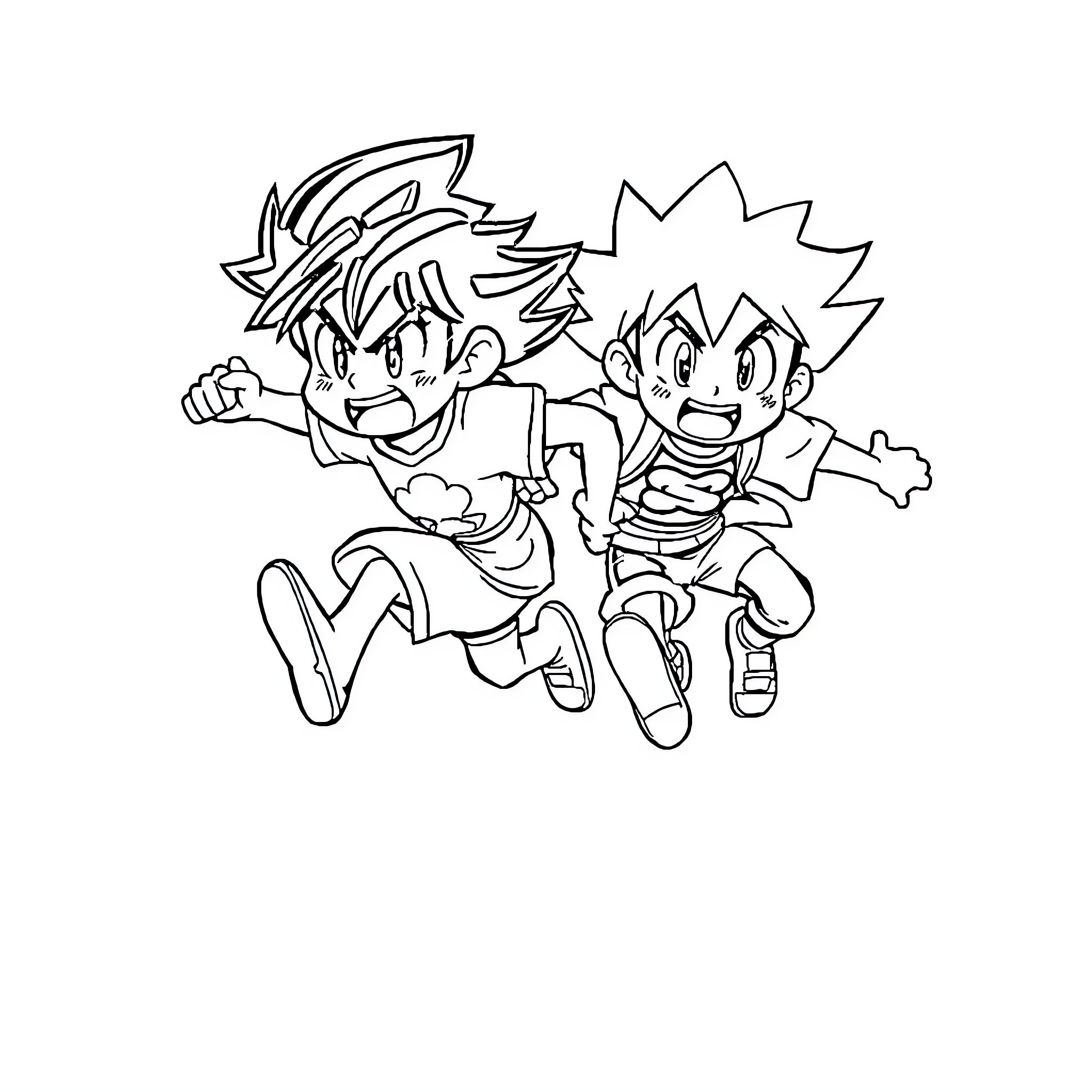 Deku and Anime Characters Running Together Coloring Page (free black-and-white line drawing printable PDF for all, from beginners to advanced learners, including children, teens, adults, and seniors)