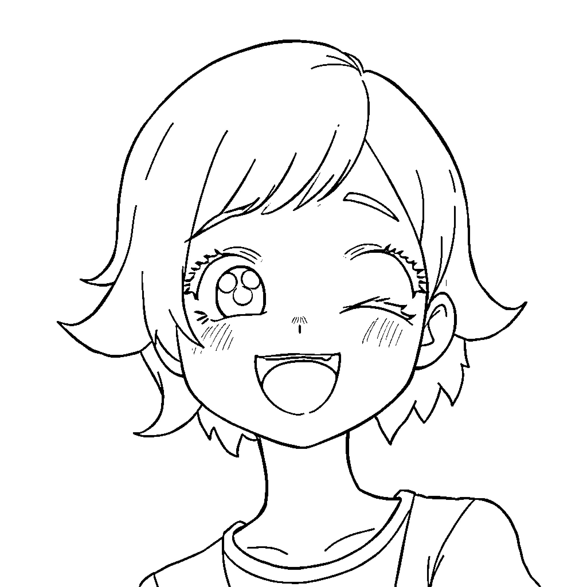 Anya's Joyful Anime Expression Coloring Page (free black-and-white line drawing printable PDF for all, from beginners to advanced learners, including children, teens, adults, and seniors)