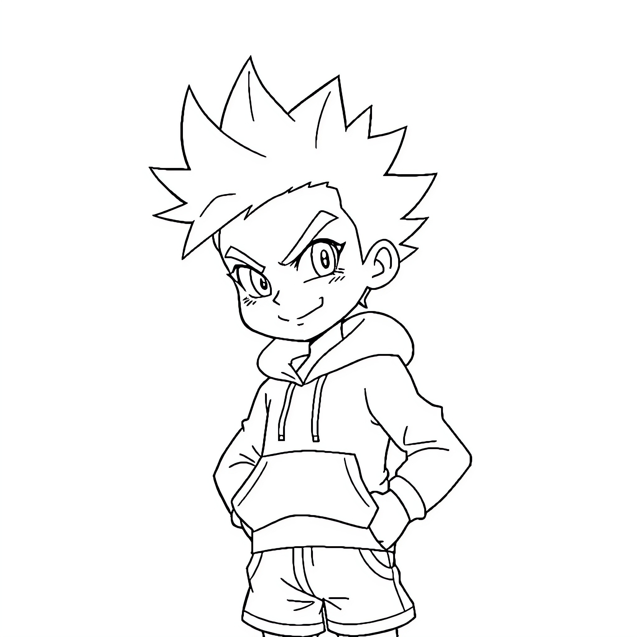 Killua in a casual and confident pose Coloring Page (free black-and-white line drawing printable PDF for all, from beginners to advanced learners, including children, teens, adults, and seniors)