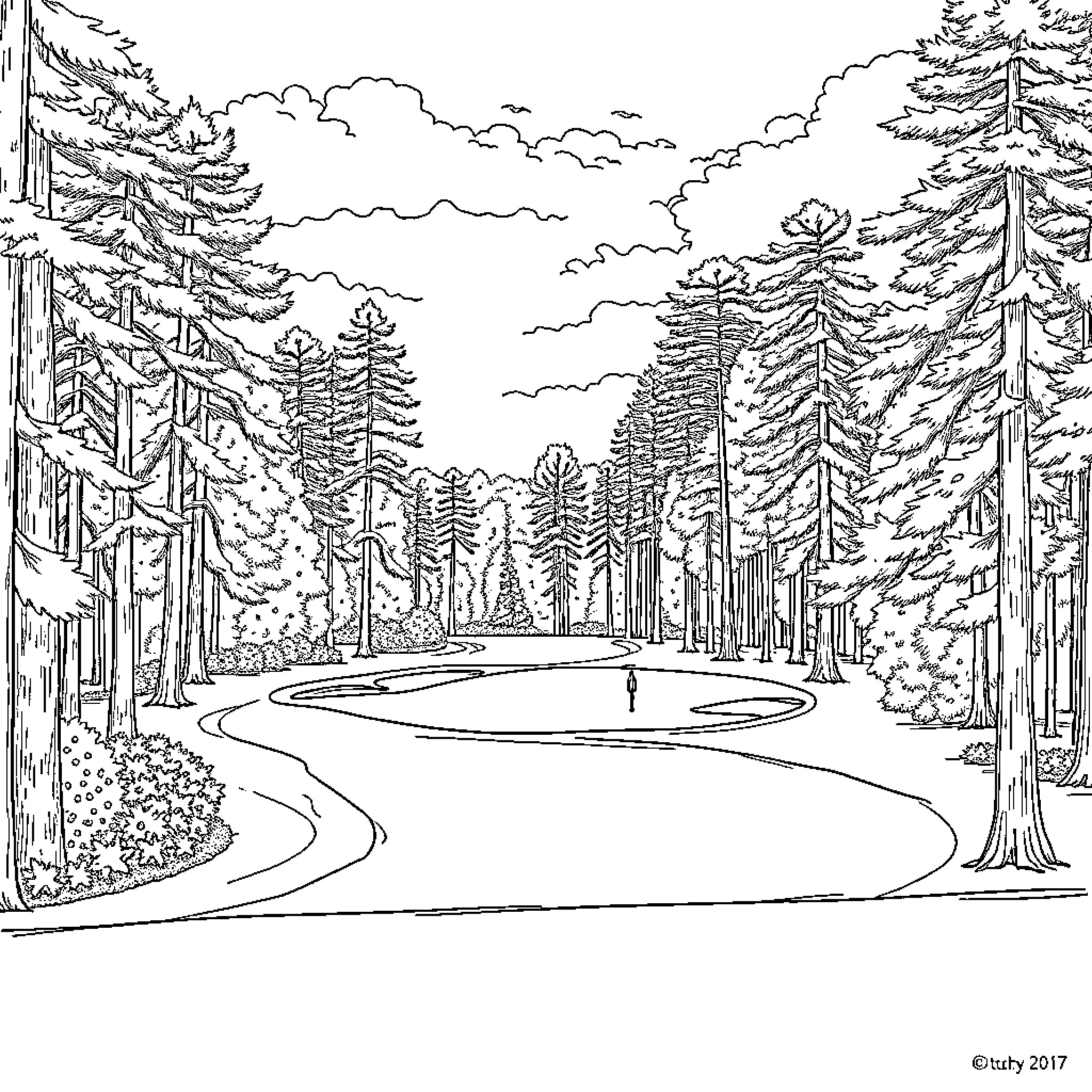 Hole in the Enchanted Forest Pathway Coloring Page (free black-and-white line drawing printable PDF for all, from beginners to advanced learners, including children, teens, adults, and seniors)