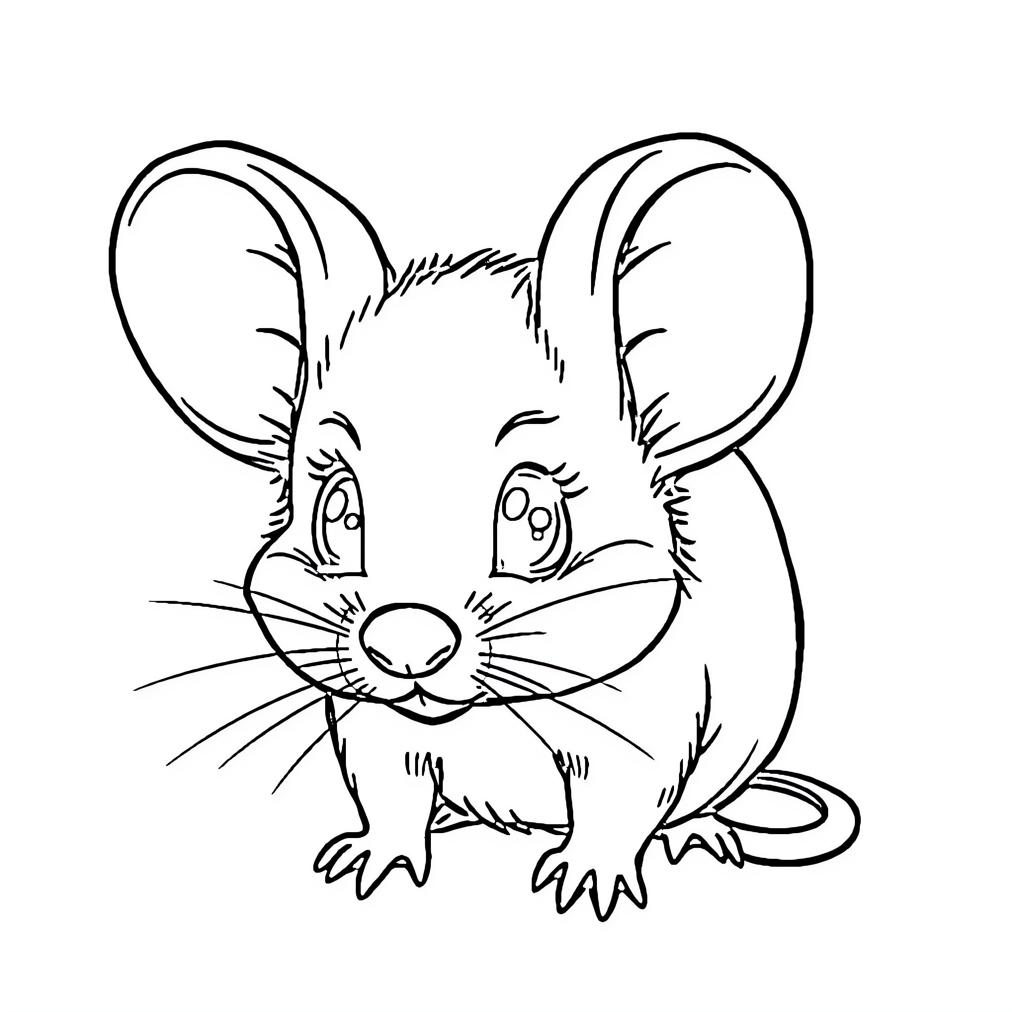 Mouse with expressive features and facial expressions Coloring Page (free black-and-white line drawing printable PDF for all, from beginners to advanced learners, including children, teens, adults, and seniors)