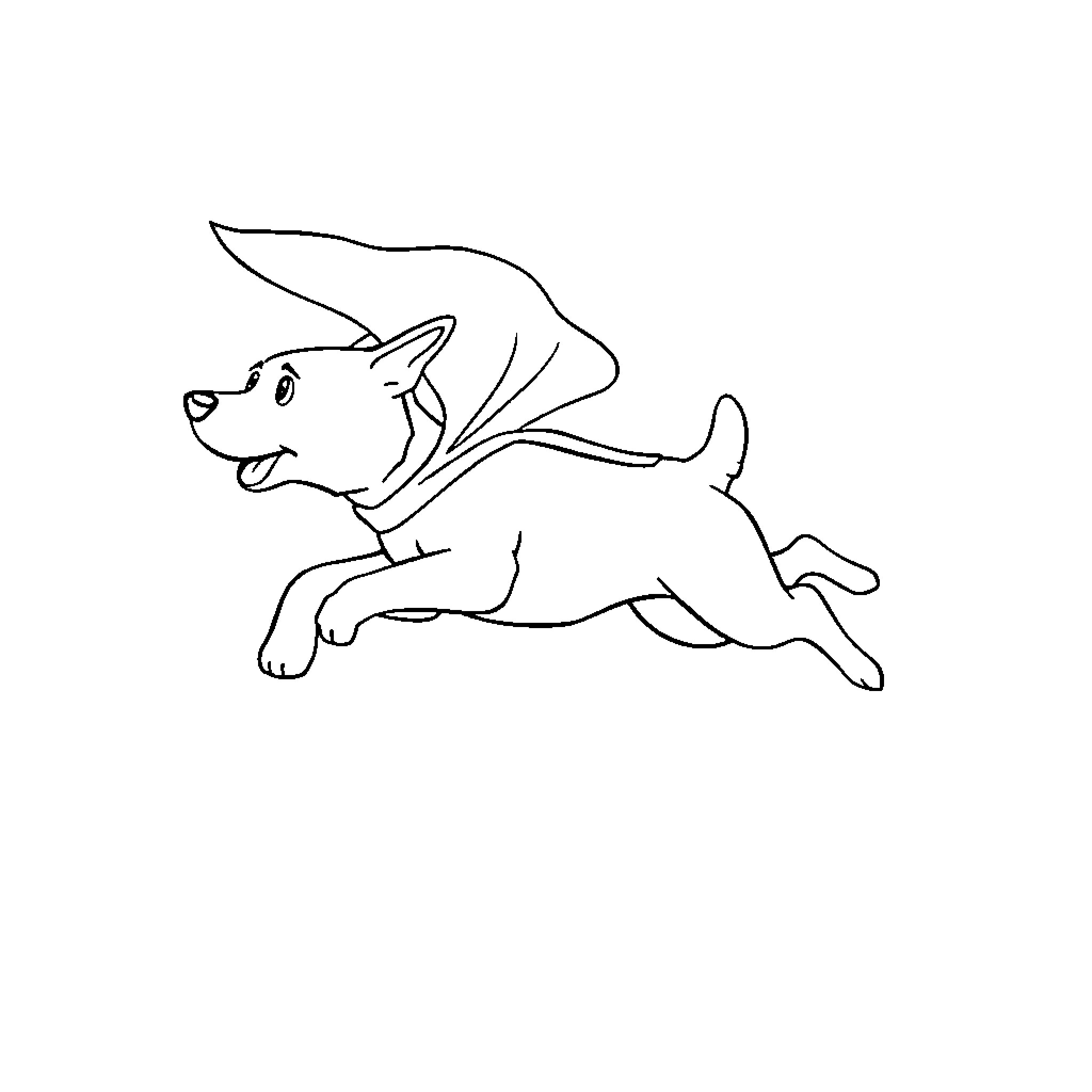 Flying Dog Running Joyfully Coloring Page (free black-and-white line drawing printable PDF for all, from beginners to advanced learners, including children, teens, adults, and seniors)