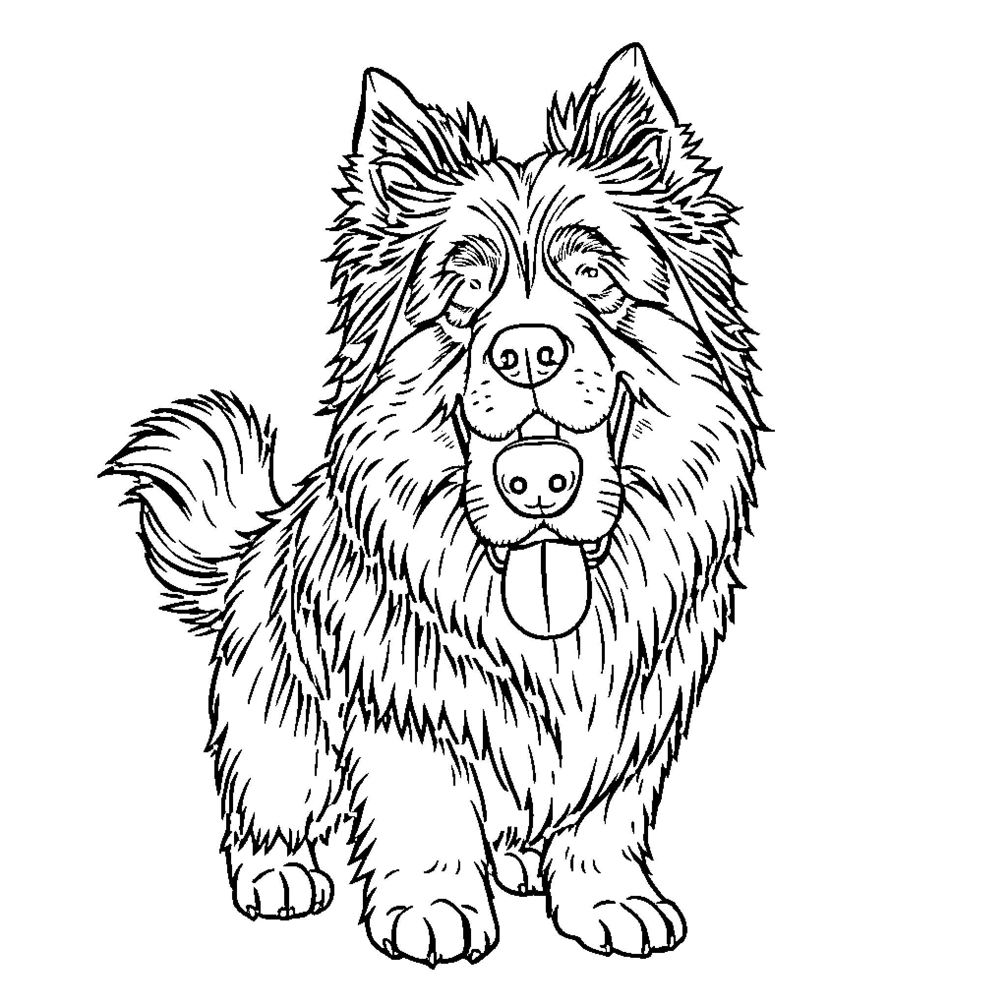 Leonberger dog with happy expression Coloring Page (free black-and-white line drawing printable PDF for all, from beginners to advanced learners, including children, teens, adults, and seniors)