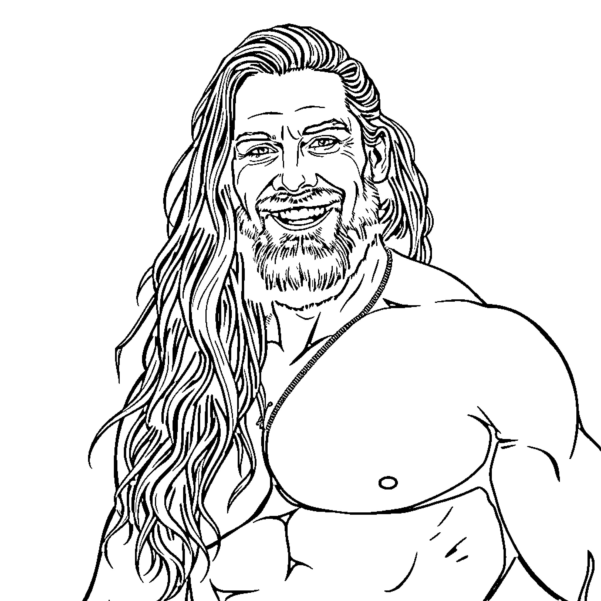 Jason Momoa in a Heroic Pose Coloring Page (free black-and-white line drawing printable PDF for all, from beginners to advanced learners, including children, teens, adults, and seniors)