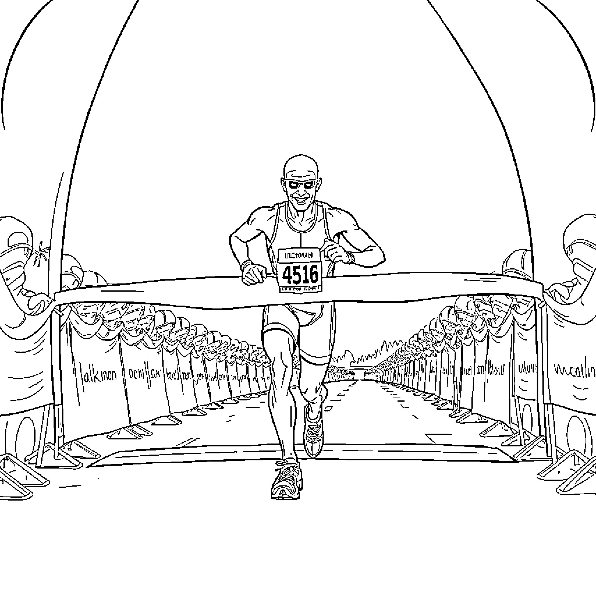Ironman sprinting in a running competition Coloring Page (free black-and-white line drawing printable PDF for all, from beginners to advanced learners, including children, teens, adults, and seniors)