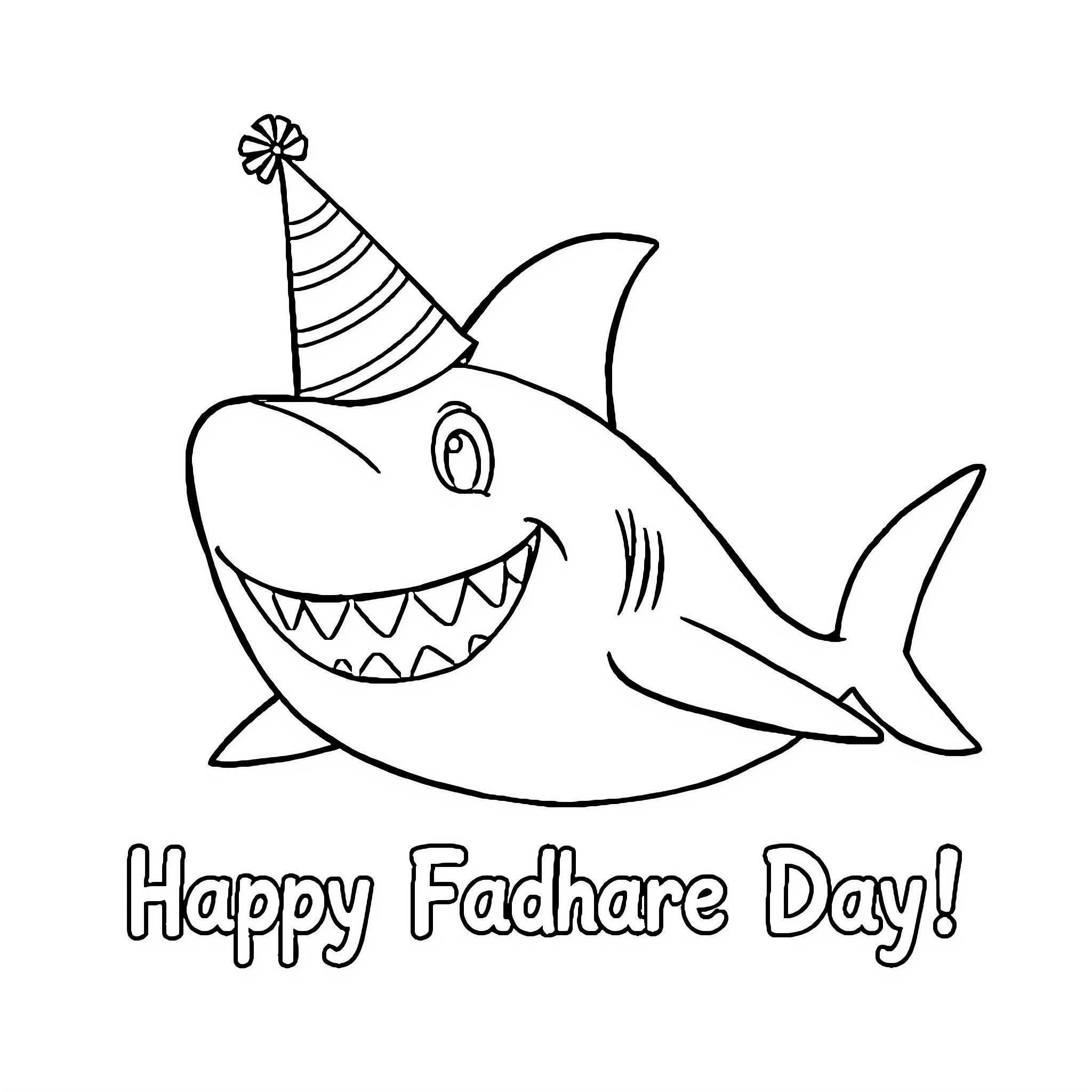 Shark celebrating Fadhare Day Coloring Page (free black-and-white line drawing printable PDF for all, from beginners to advanced learners, including children, teens, adults, and seniors)