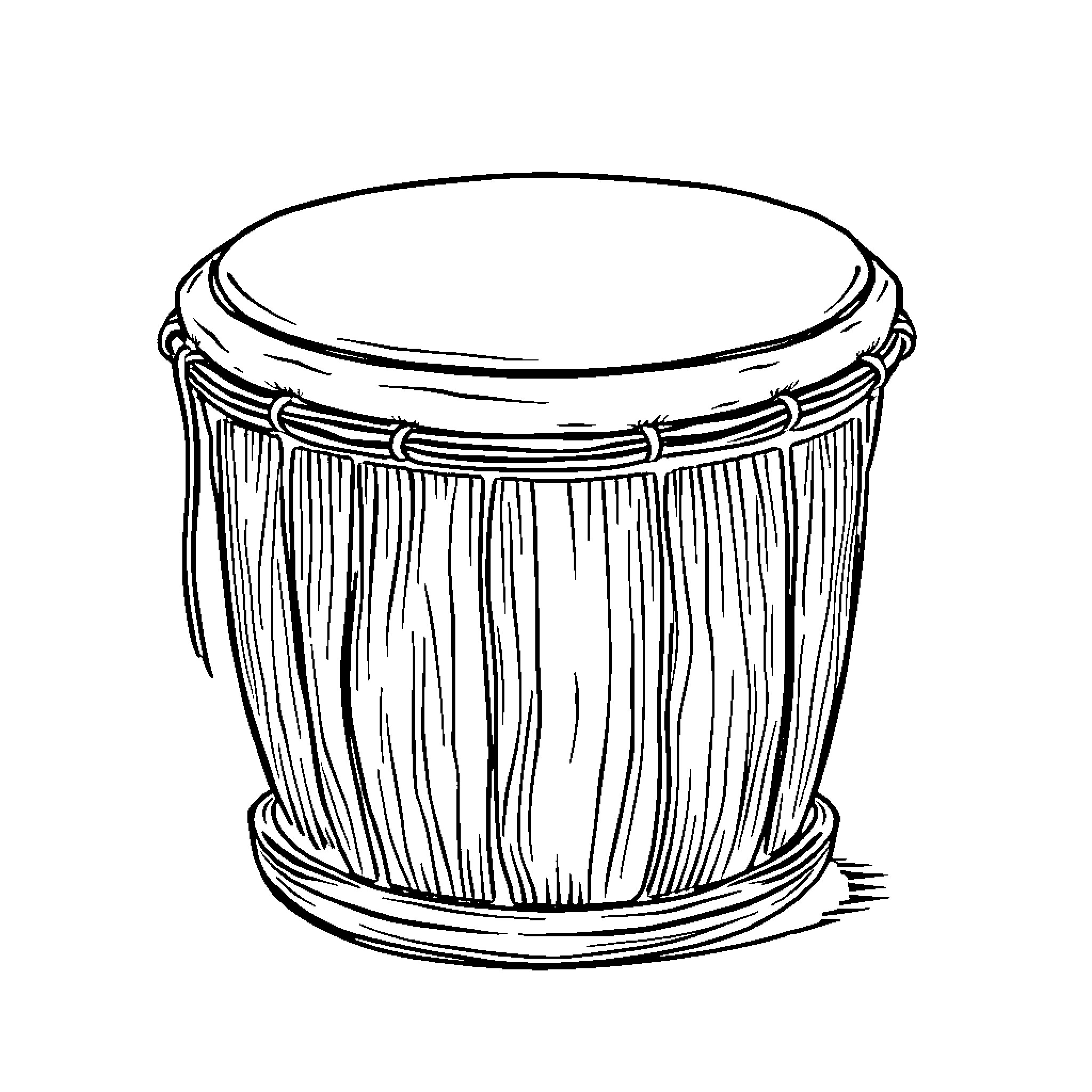 Drum with textured surface and fringe Coloring Page (free black-and-white line drawing printable PDF for all, from beginners to advanced learners, including children, teens, adults, and seniors)
