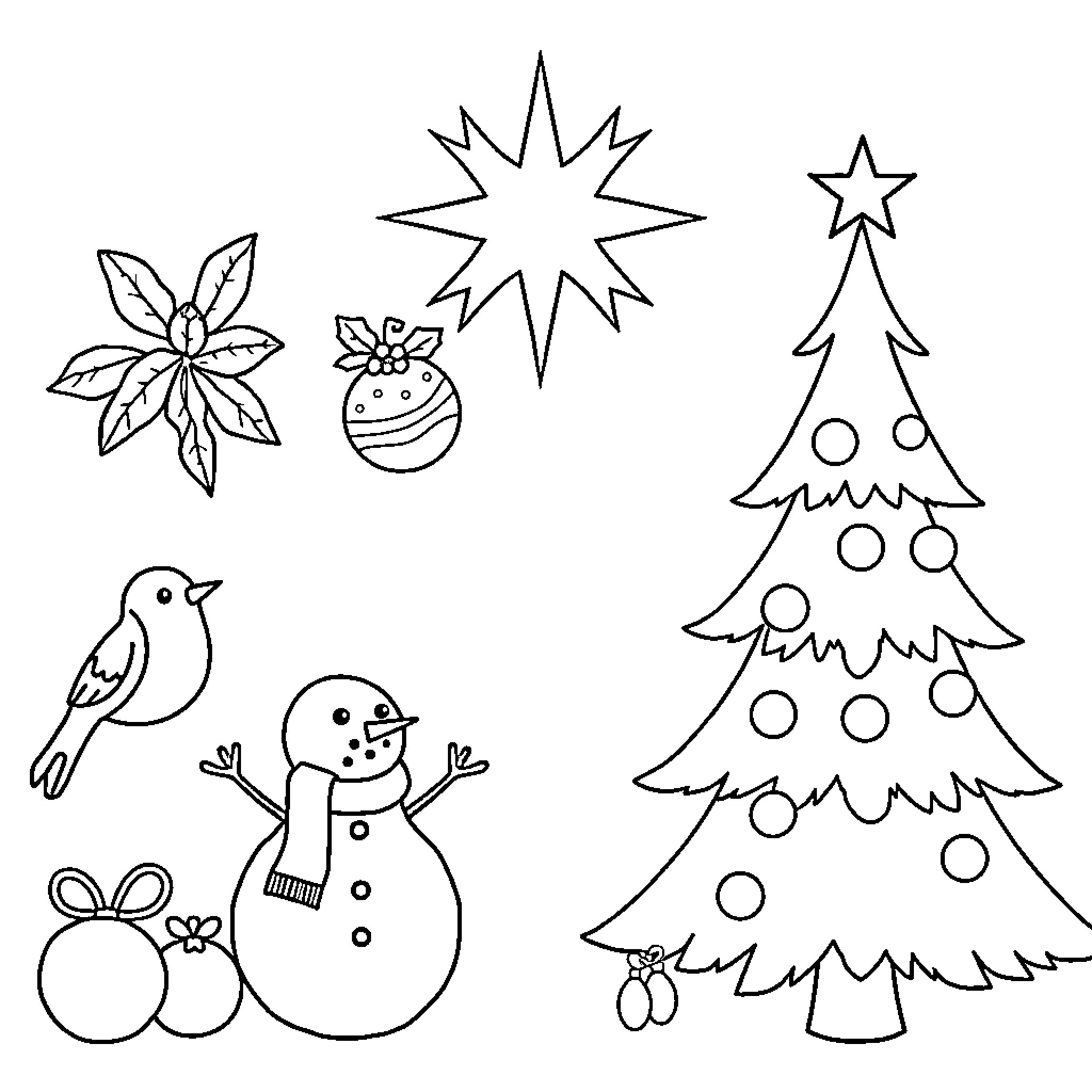 Christmas Shape Symbols and Decorations Coloring Page (free black-and-white line drawing printable PDF for all, from beginners to advanced learners, including children, teens, adults, and seniors)