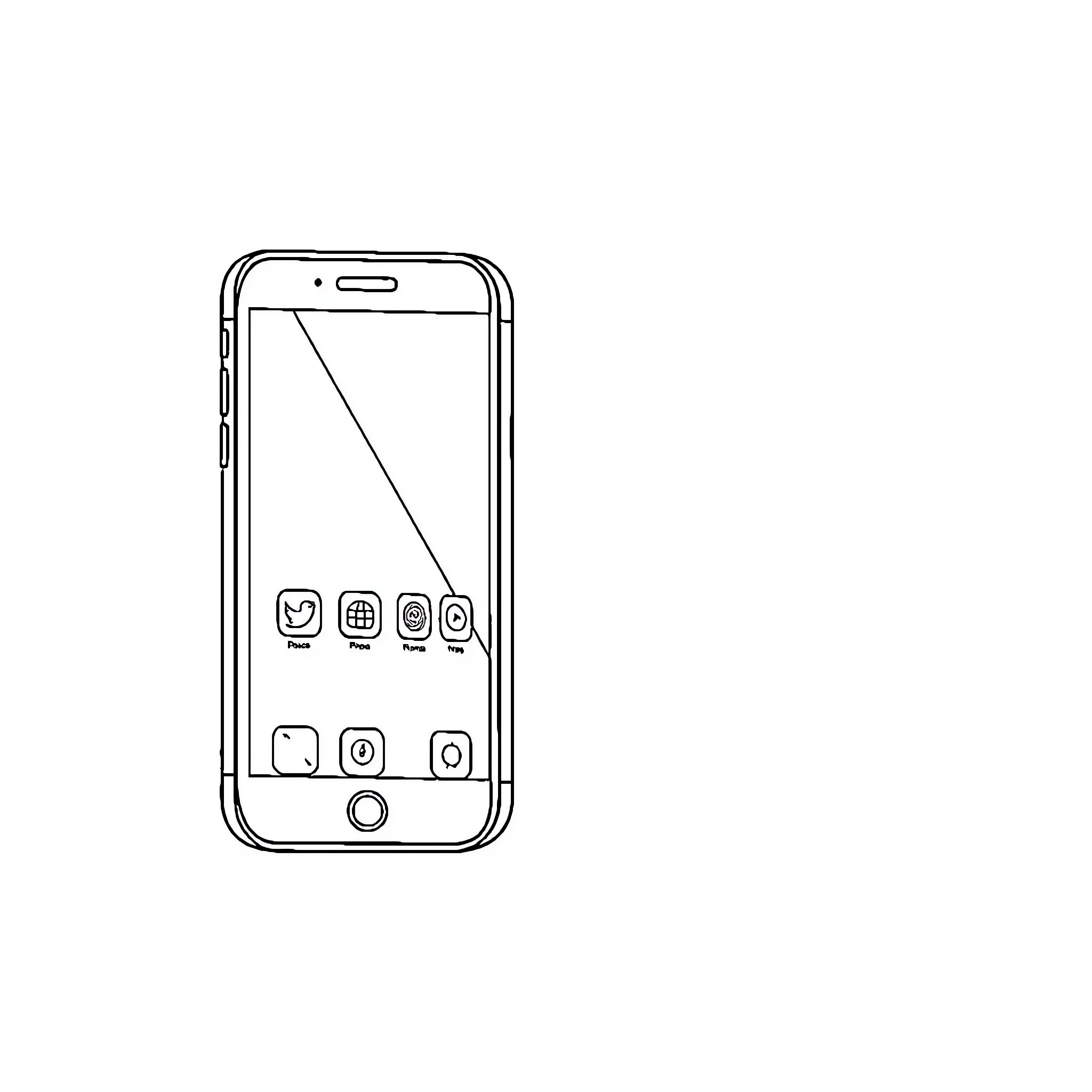 Phone with app icons displayed Coloring Page (free black-and-white line drawing printable PDF for all, from beginners to advanced learners, including children, teens, adults, and seniors)